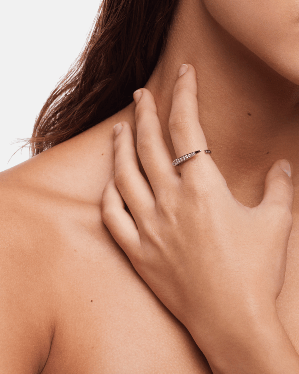 Alan Crocetti Encrusted Viper Ring handcrafted in 925 sterling silver with Gold Vermeil and clear zirconia detailing worn by model close up