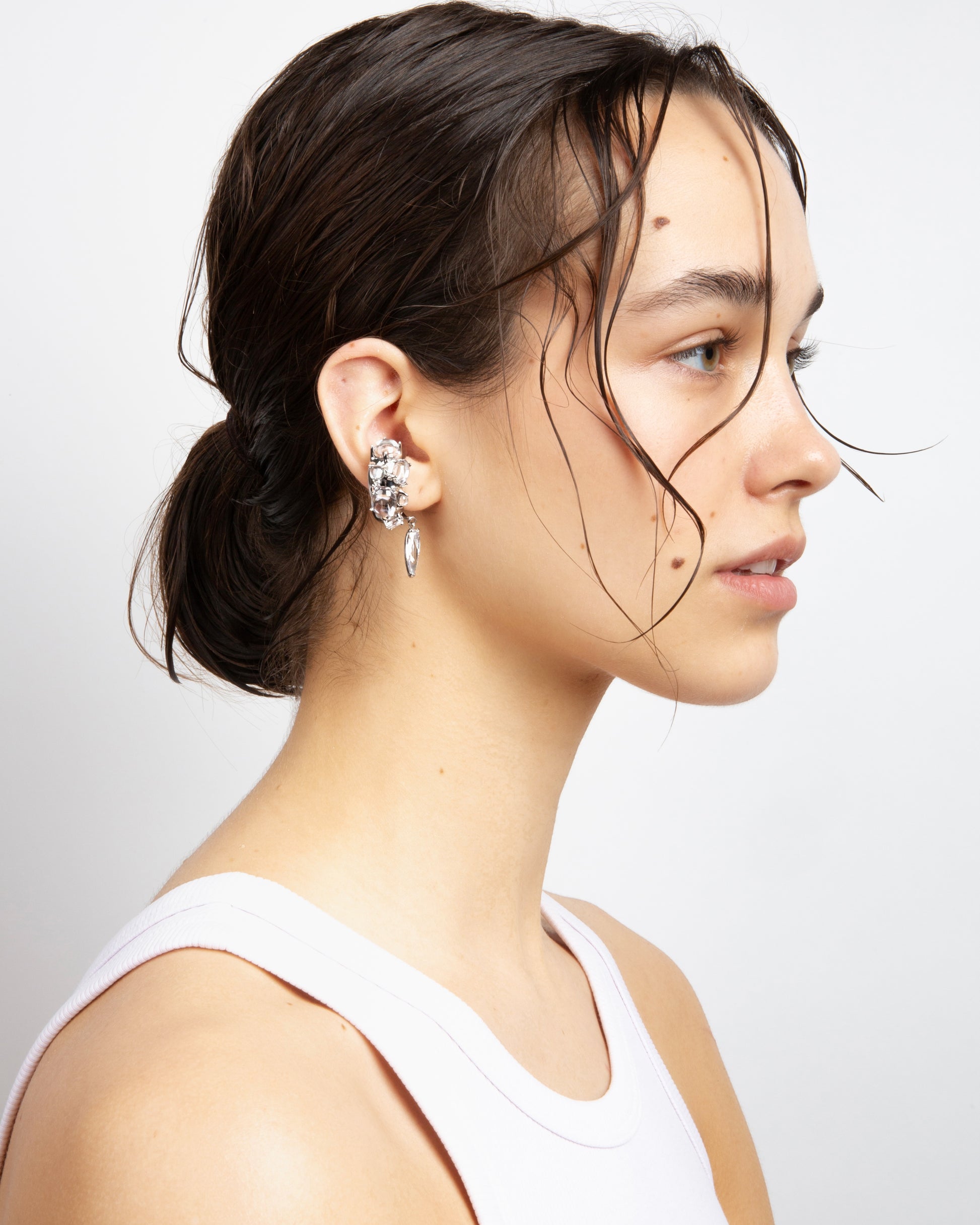 Gothika Blown Charm Clear Ear Cuff - Rhodium Vermeil