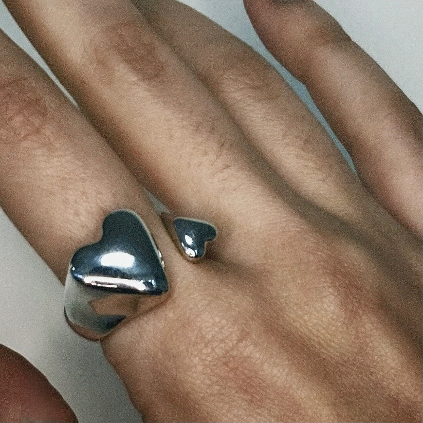 AC X AMI Double Heart Ring - Rhodium Vermeil