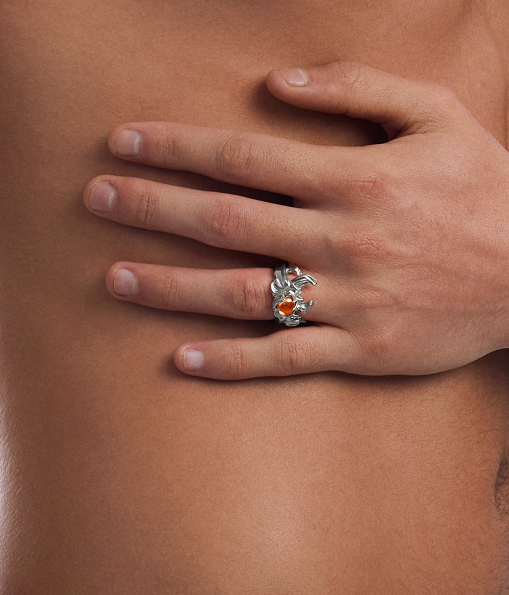 Engulfed Fire Ember Ring – Rhodium Vermeil