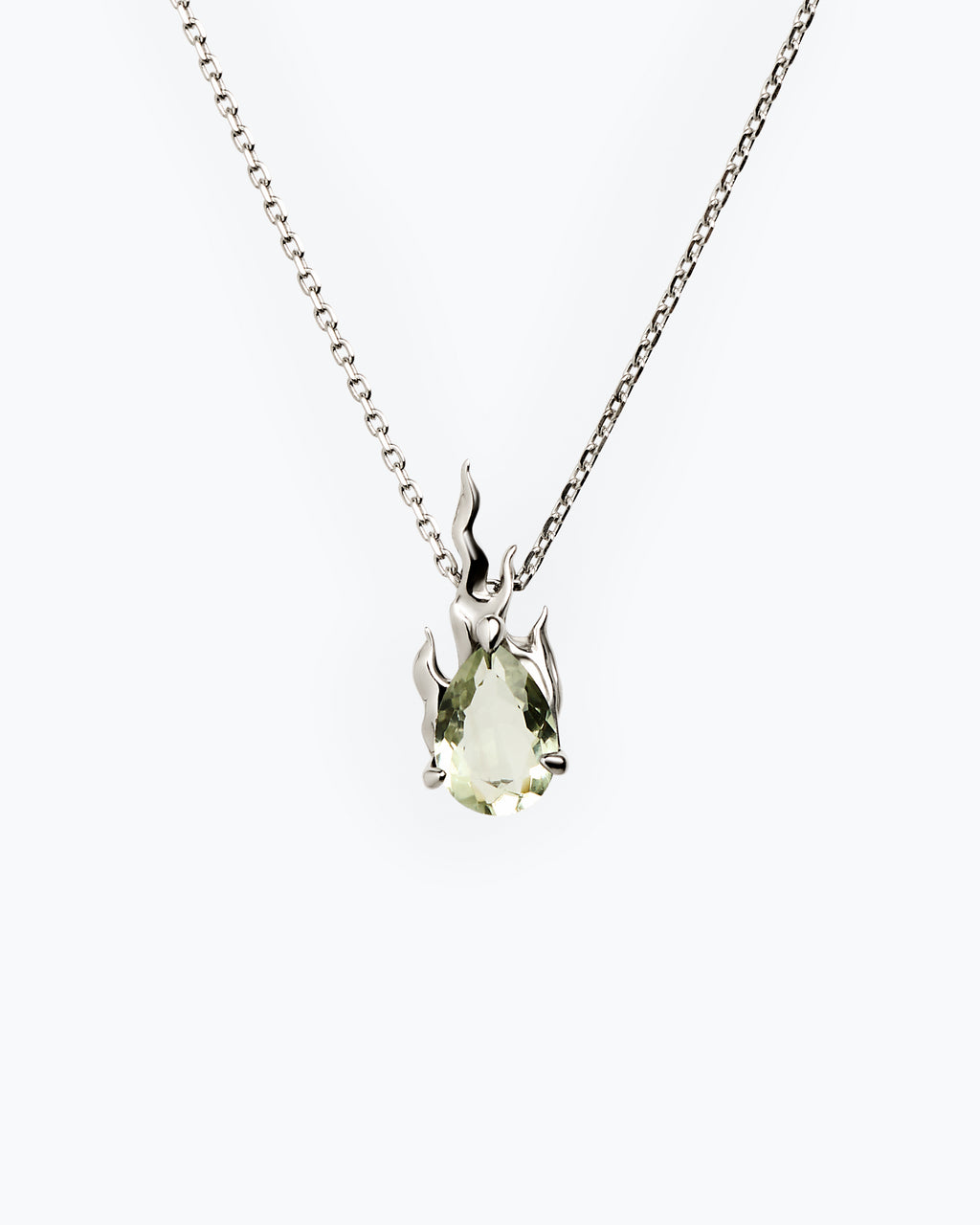 Green Amethyst Gem In Heat Necklace – Rhodium Vermeil