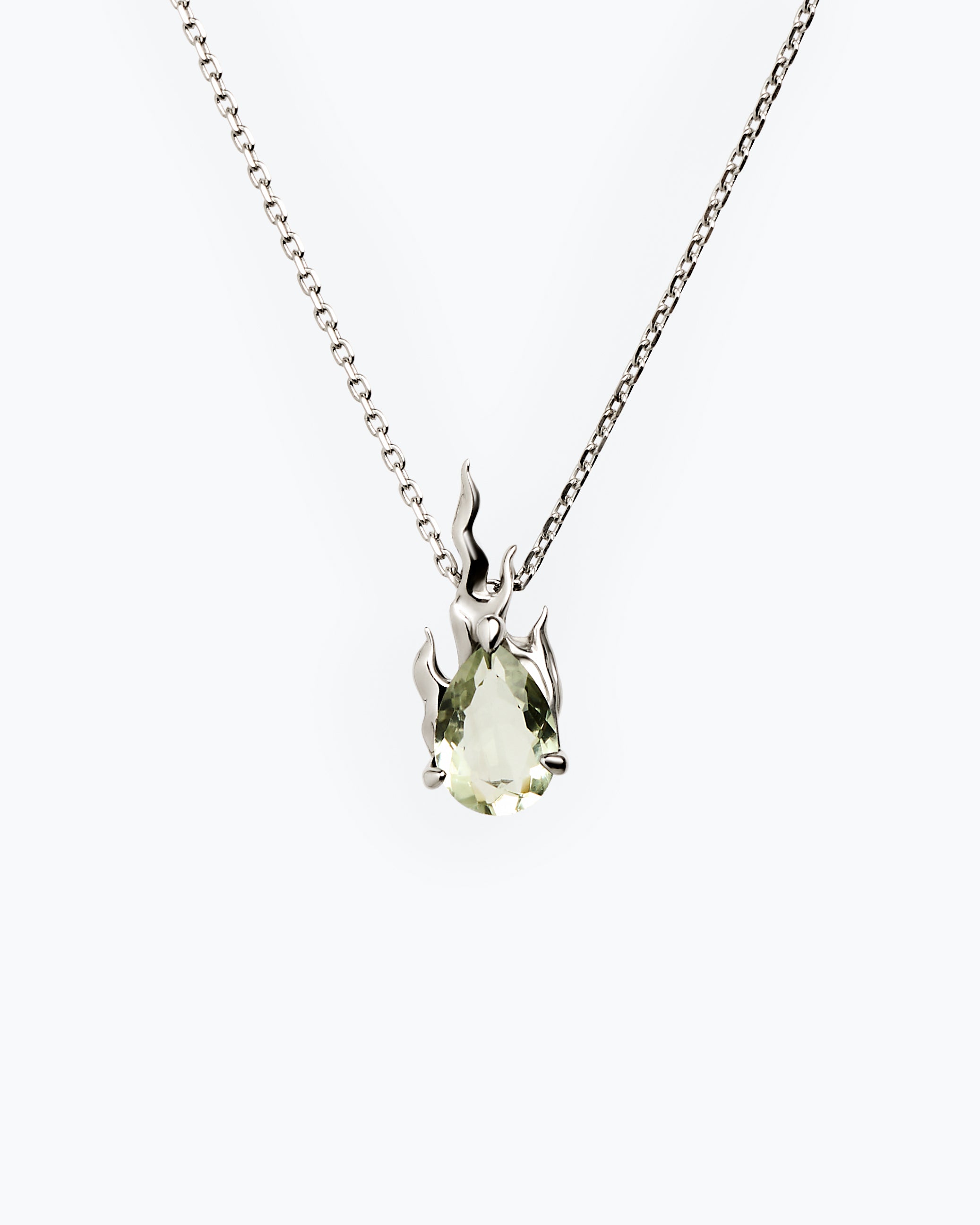 Green Amethyst Gem In Heat Necklace – Rhodium Vermeil