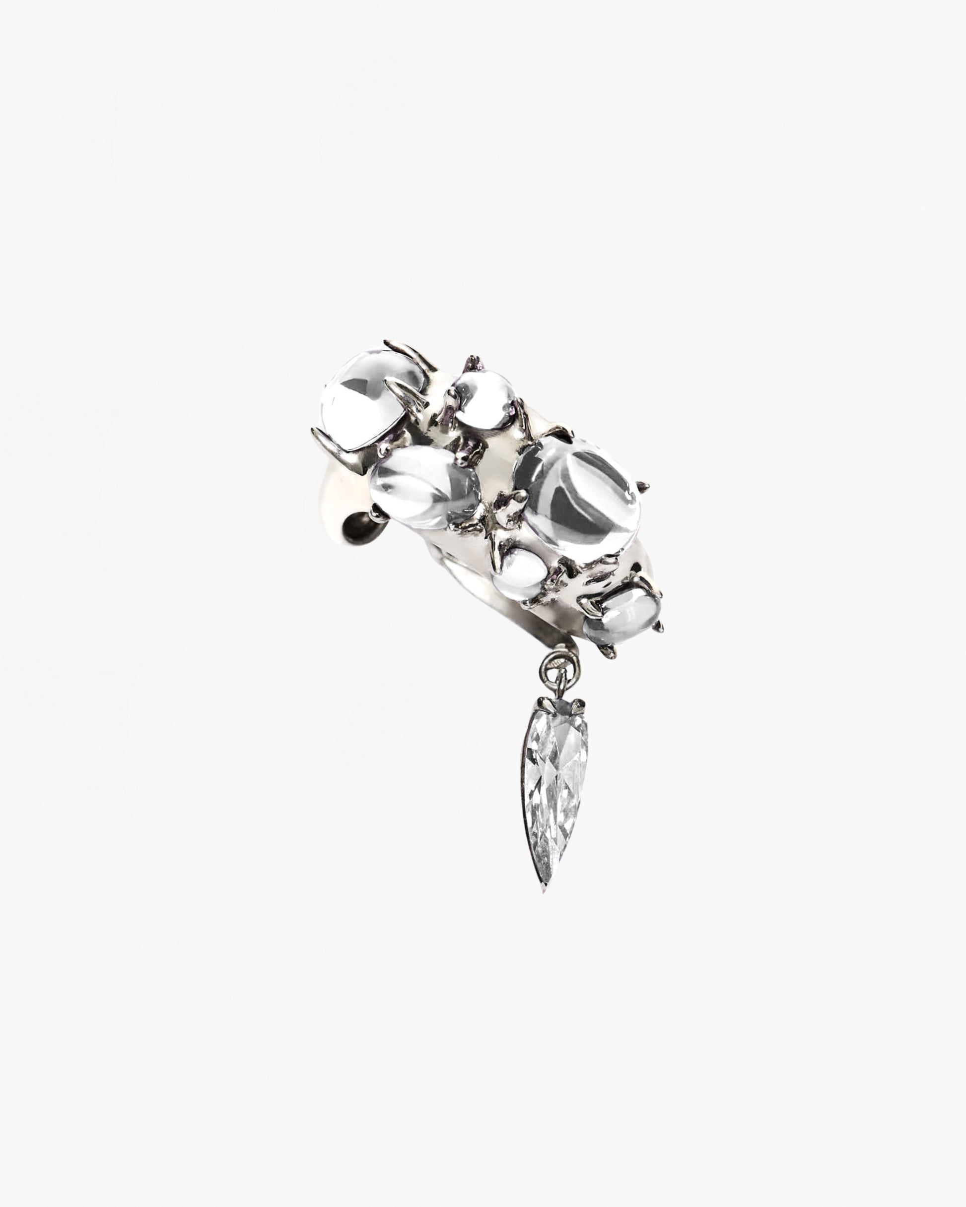 Alan Crocetti rhodium vermeil ear cuff with cubic zirconia cabochons and drop charm
