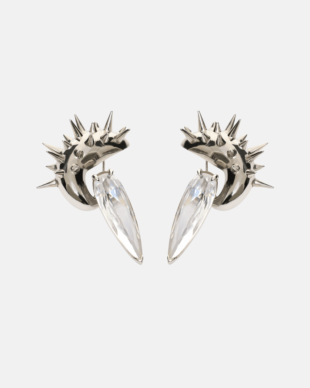 Gothika Maxi Spike Sharp Earrings - Clear - Rhodium Vermeil