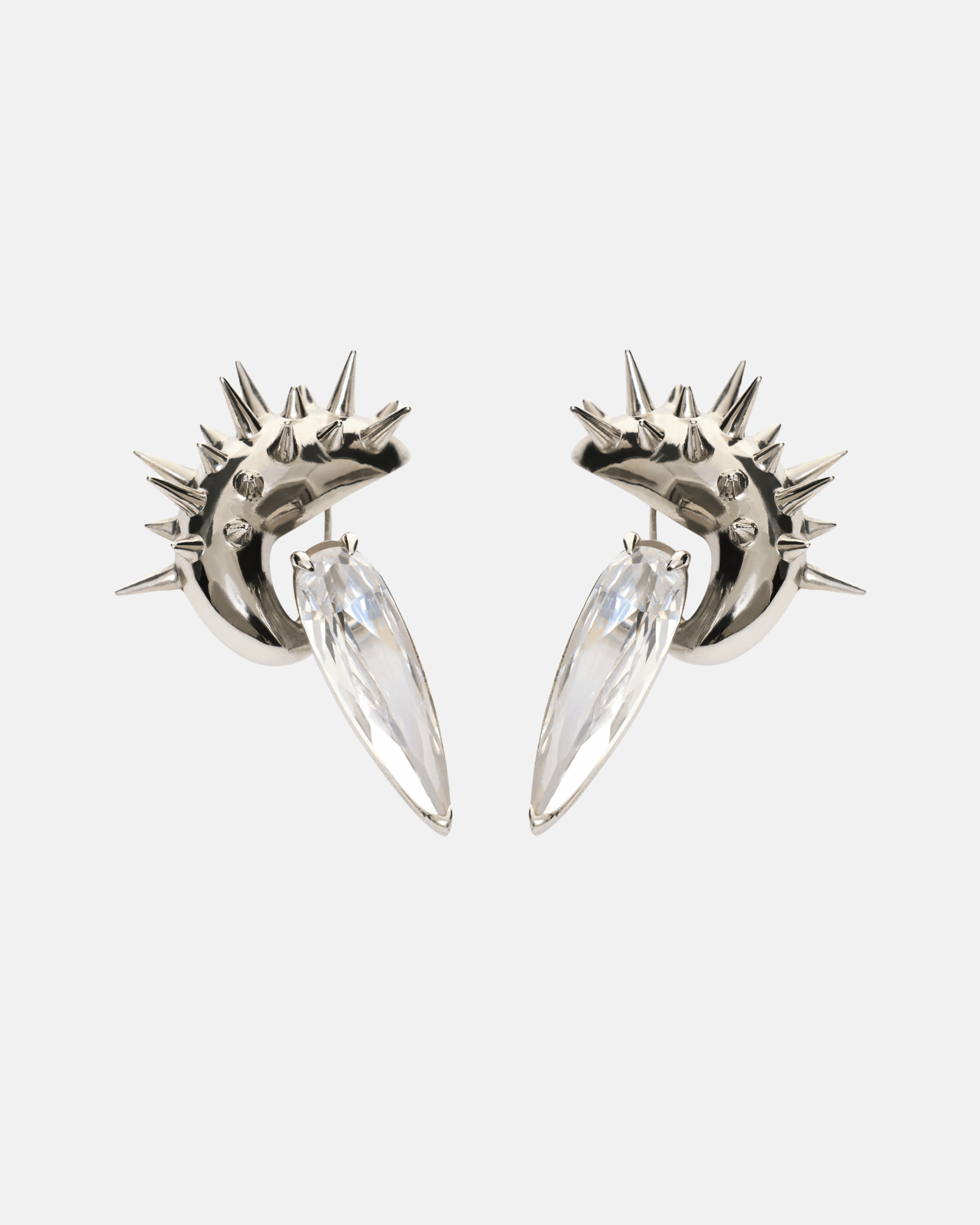 Gothika Maxi Spike Sharp Earrings - Clear - Rhodium Vermeil