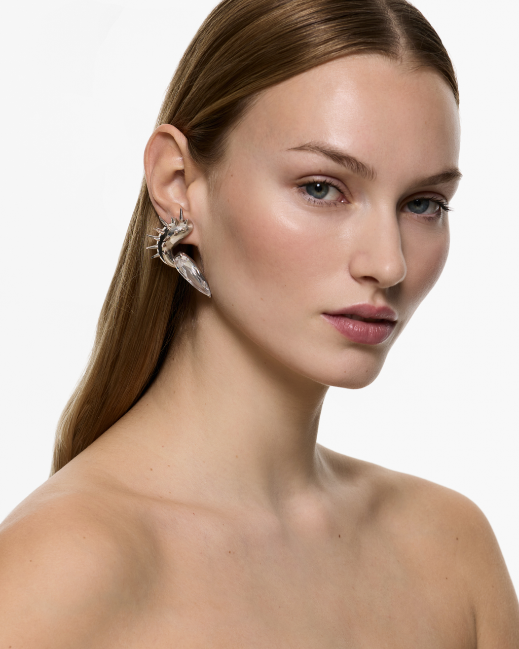 Gothika Maxi Spike Sharp Earrings - Clear - Rhodium Vermeil