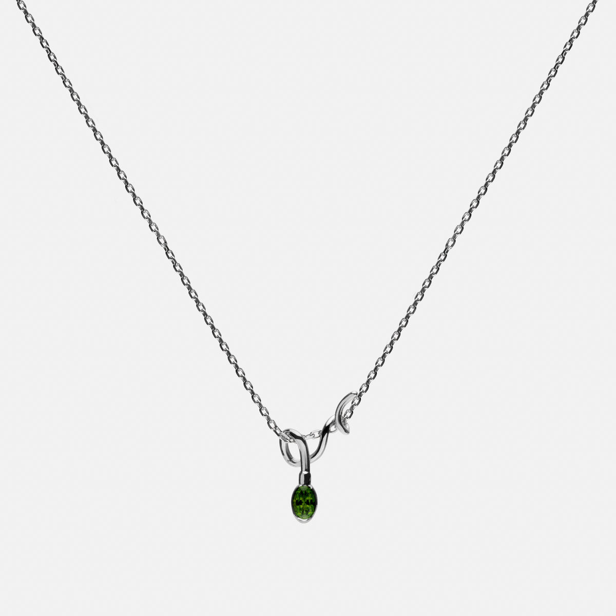 Green Lucky One Necklace - Rhodium Vermeil