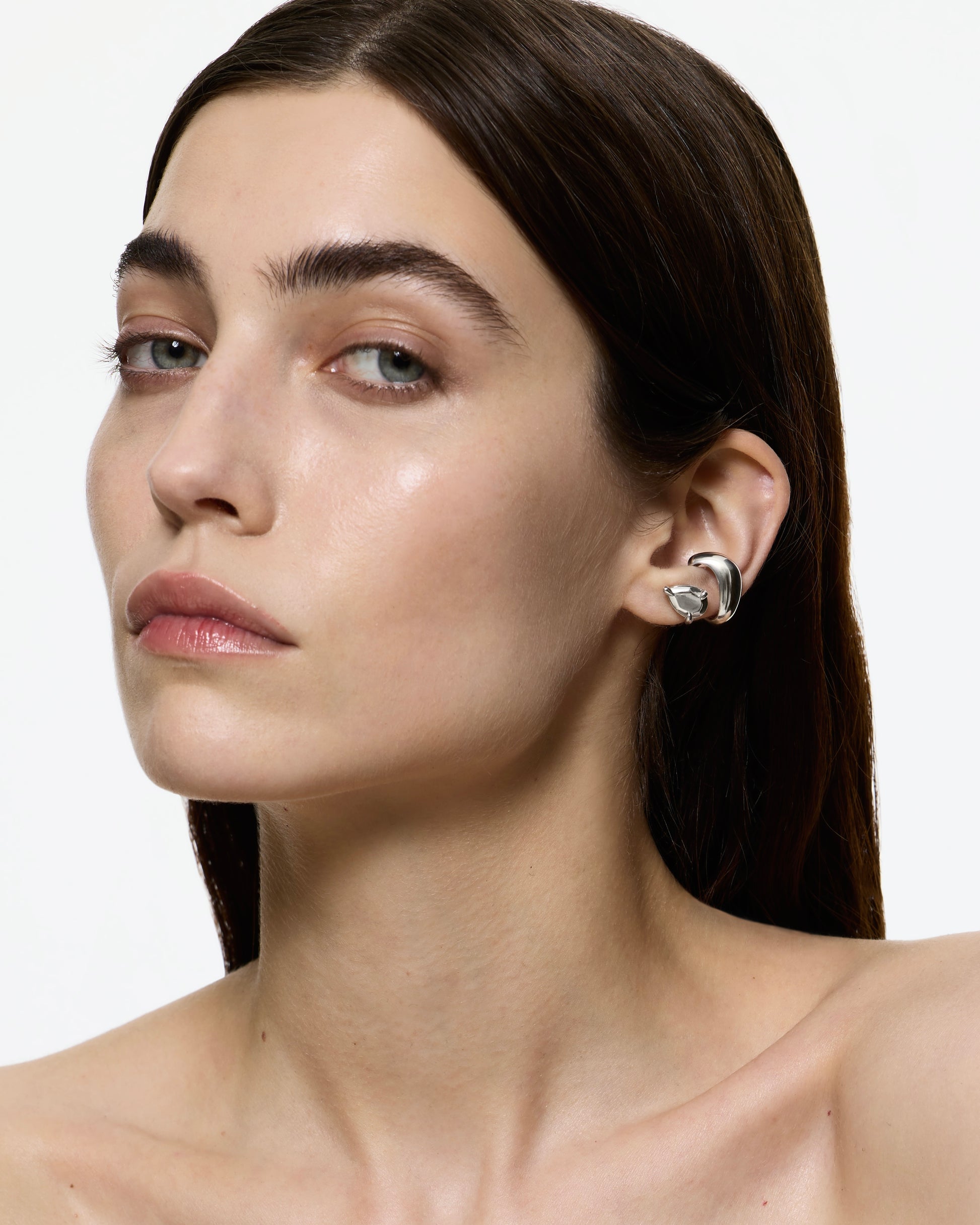 Hard Alien Ear Cuff - Left - Rhodium Vermeil