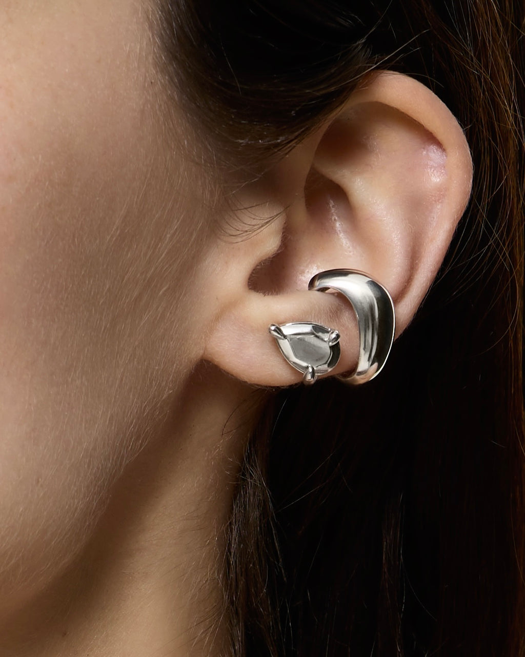 Hard Alien Ear Cuff - Left - Rhodium Vermeil