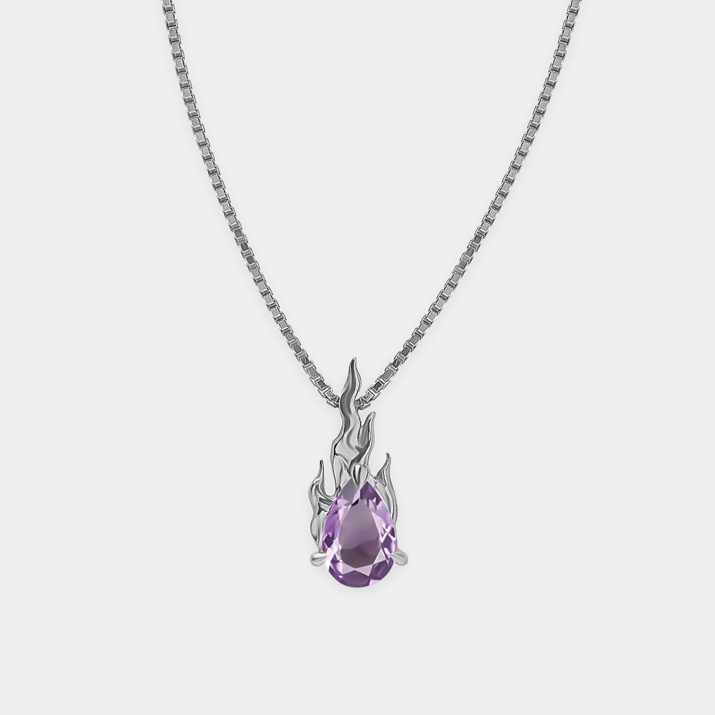 Purple Amethyst Mini Gem in Heat Necklace – Rhodium Vermeil