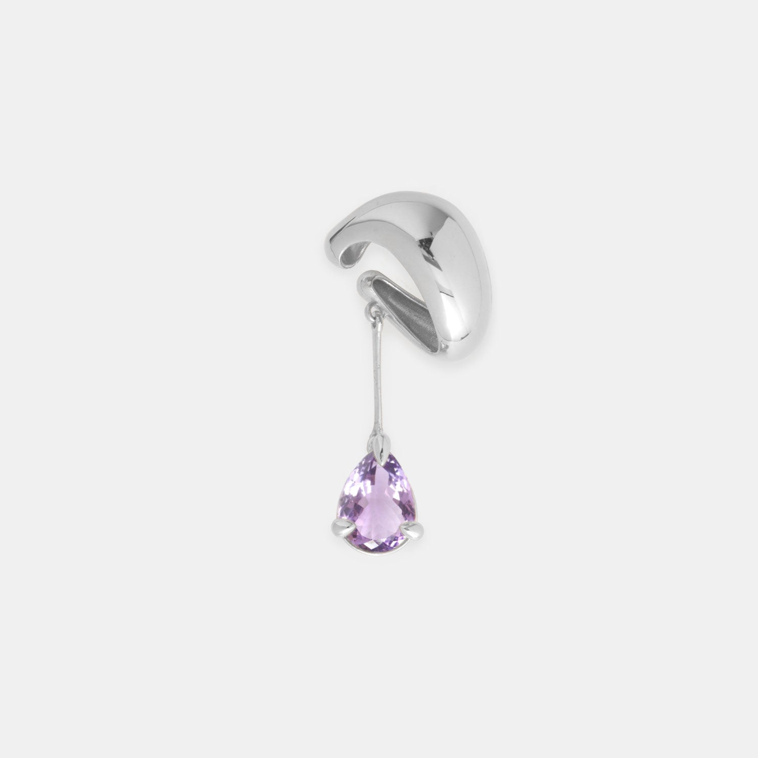 Purple Amethyst Blown Drop Alien Ear Cuff – Rhodium Vermeil