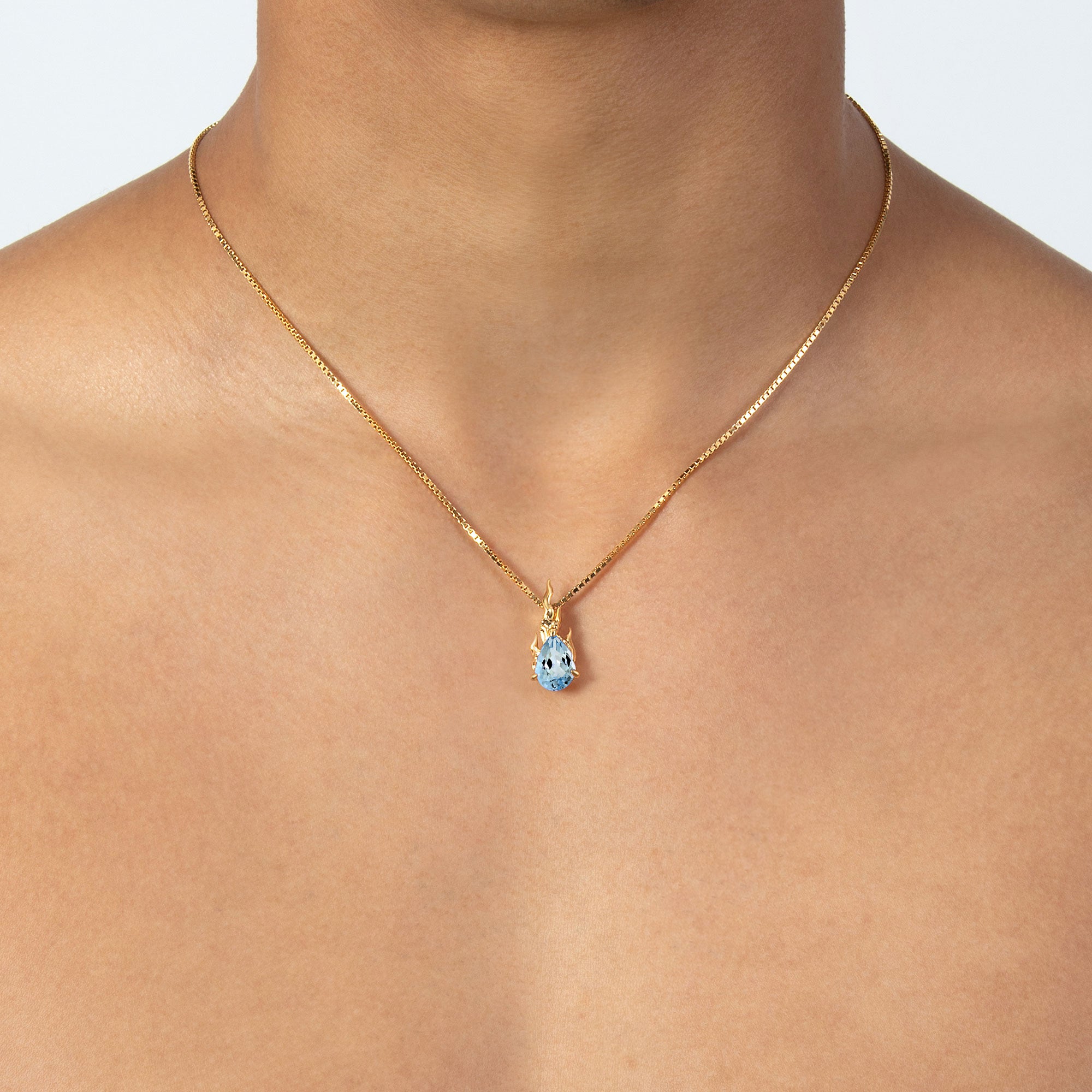 Lab Aquamarine Mini Gem in Heat Necklace – Gold Vermeil
