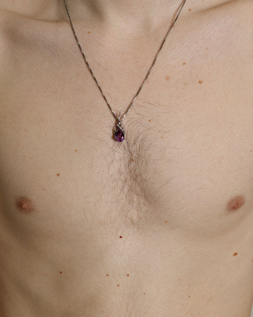 Model wearing Alan Crocetti Gem In Heat Purple Amethyst Necklace sterling silver