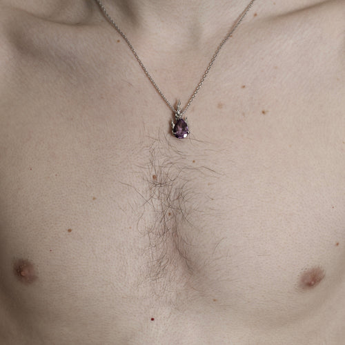 Purple Amethyst Gem In Heat Necklace – Rhodium vermeil