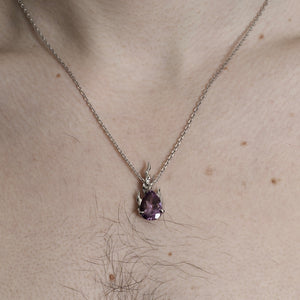 Purple Amethyst Gem In Heat Necklace – Rhodium vermeil