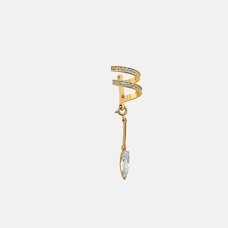Clear Encrusted Spiral Drop Ear Cuff - SINGLE