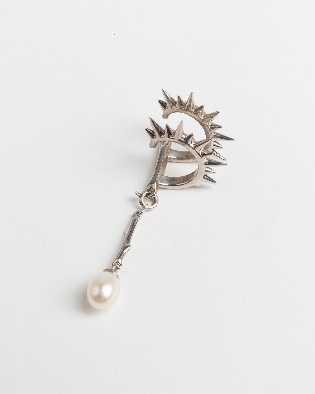 Spiral Spur Pearl Drop Ear Cuff - Rhodium Vermeil (Single)