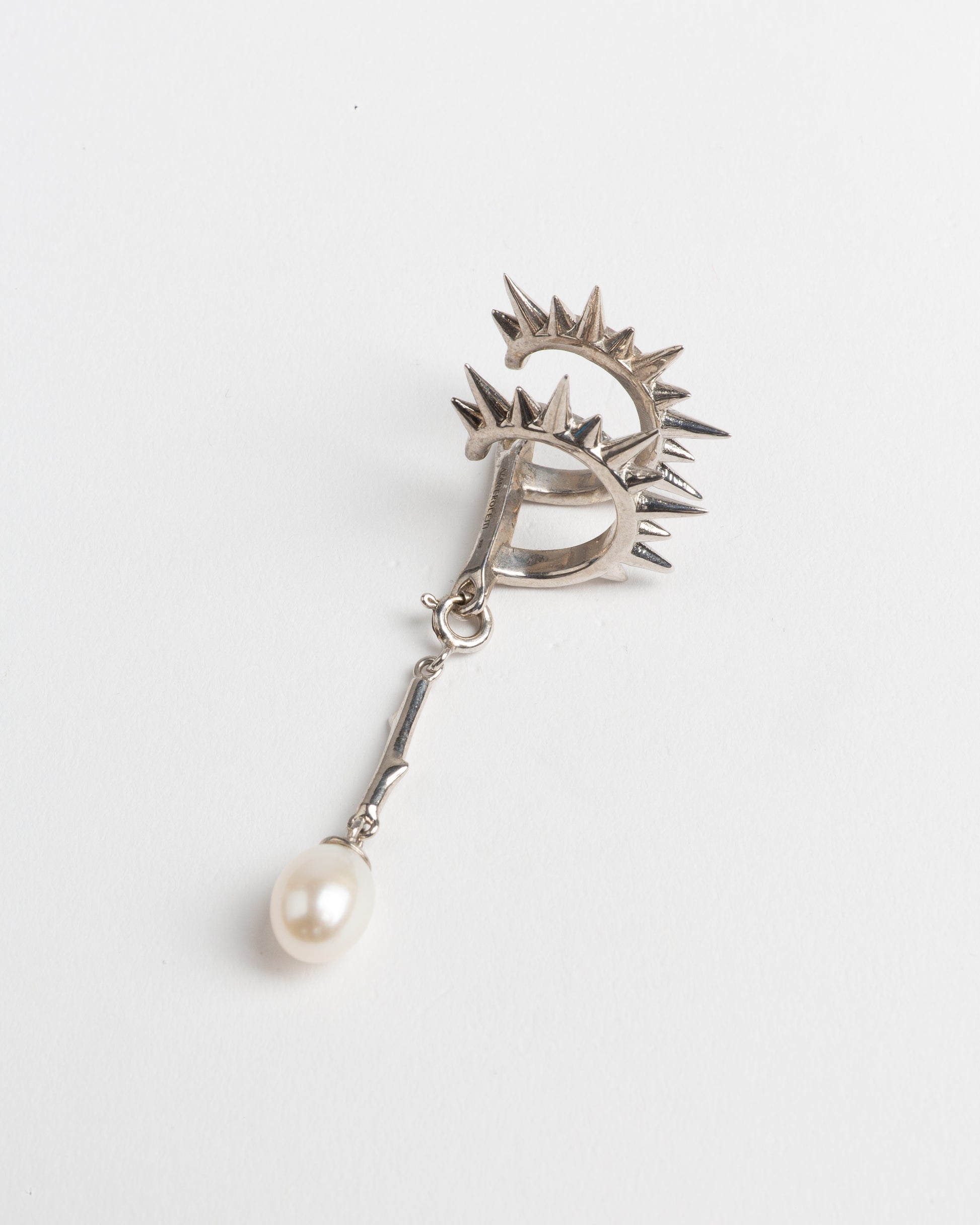 Spiral Spur Pearl Drop Ear Cuff - Rhodium Vermeil (Single)