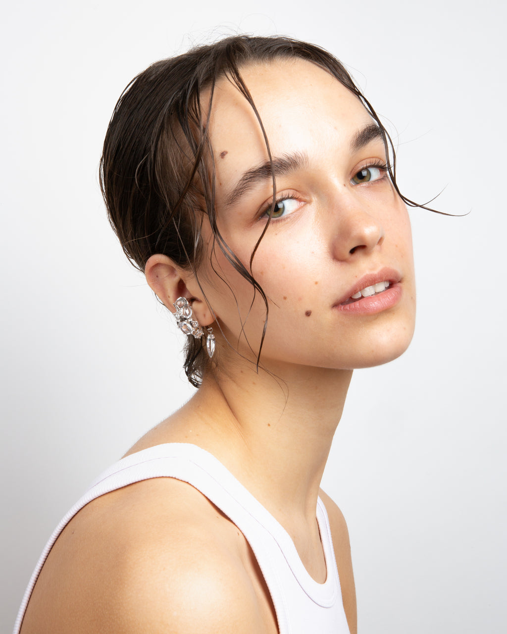 Gothika Blown Charm Clear Ear Cuff - Rhodium Vermeil