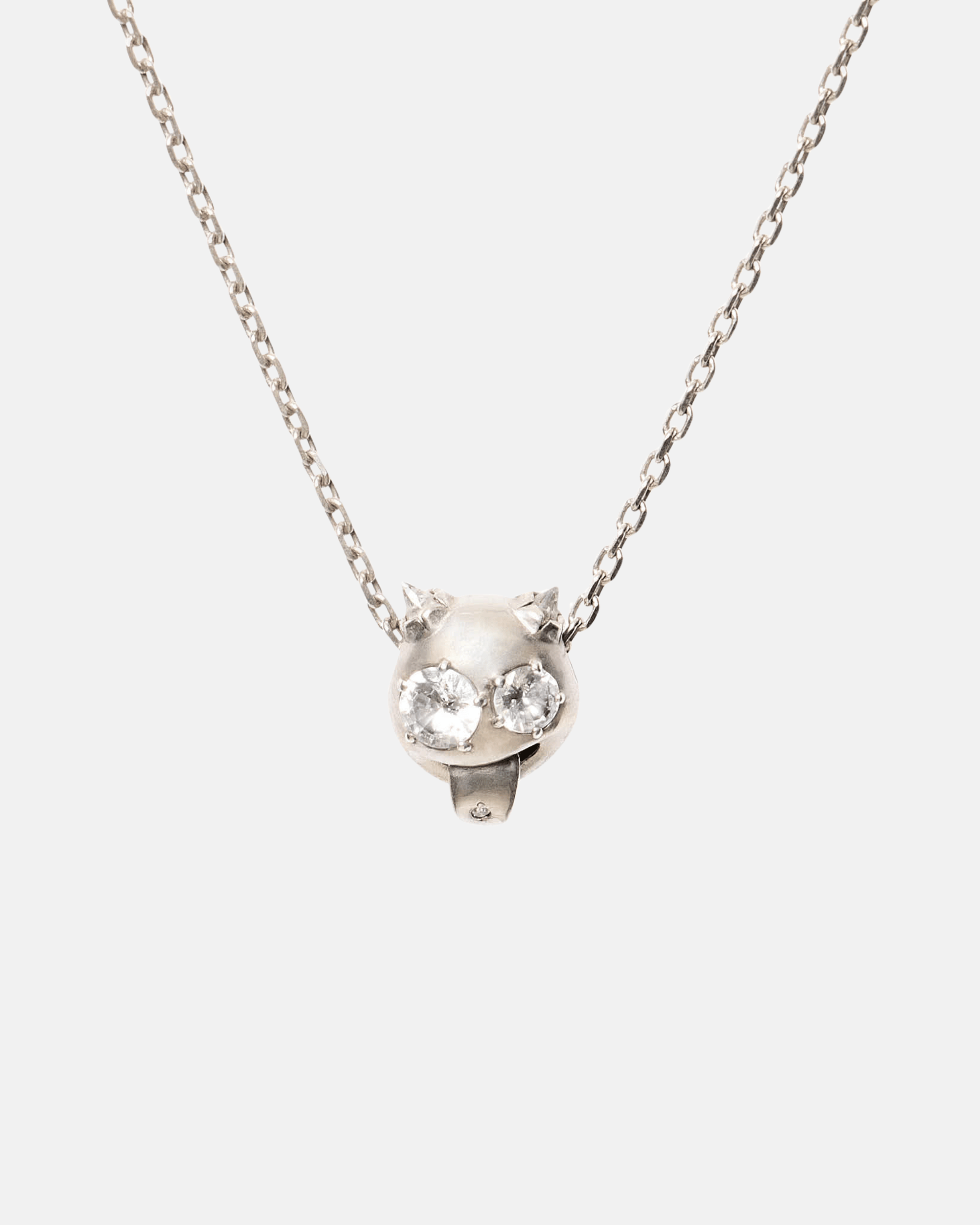 Crystal mascot necklace rhodium vermeil, sculptural pendant
