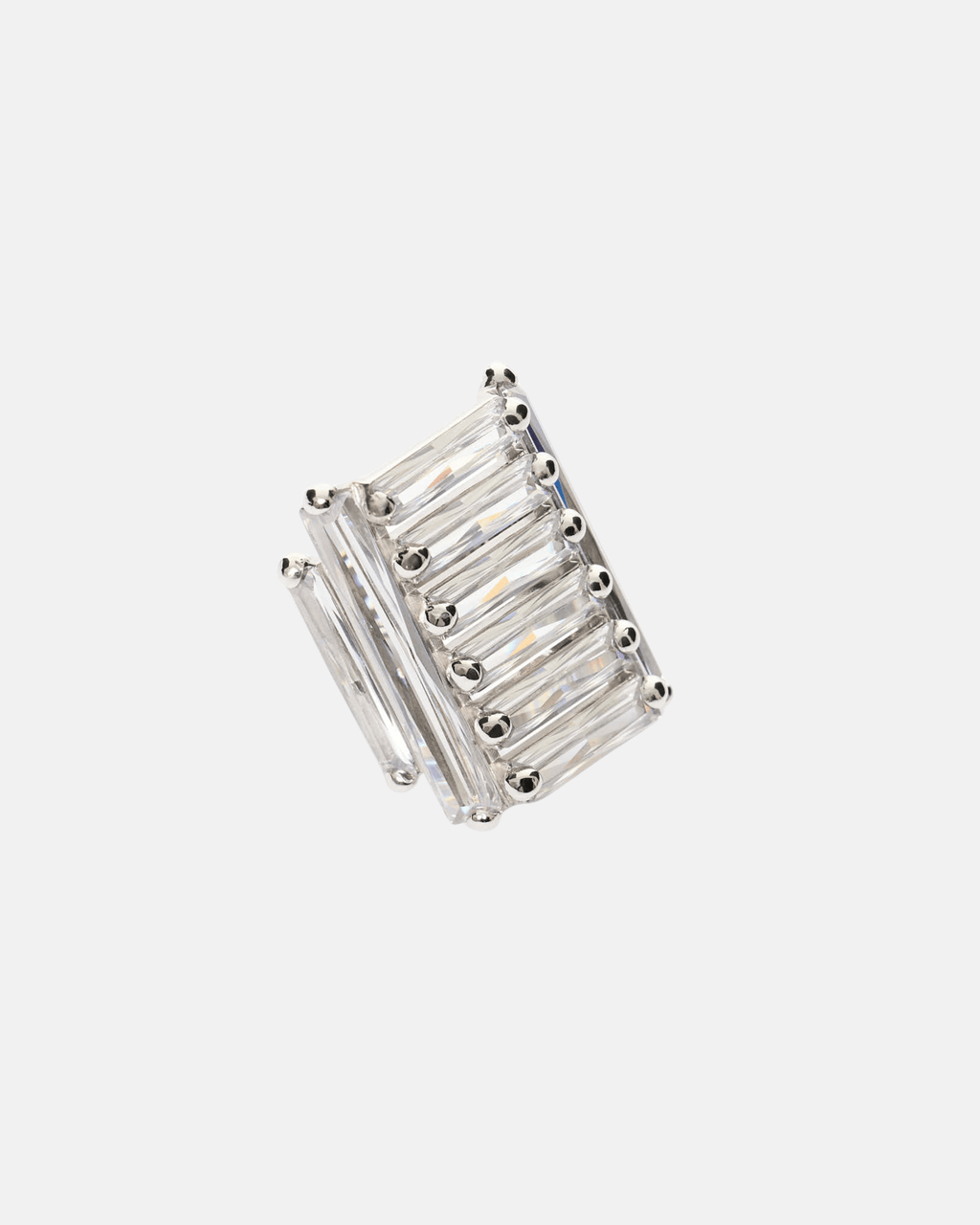 Maxi Crystallised Armour Clear Ring in Rhodium Vermeil handcrafted from sterling silver with baguette-cut clear cubic zirconia.