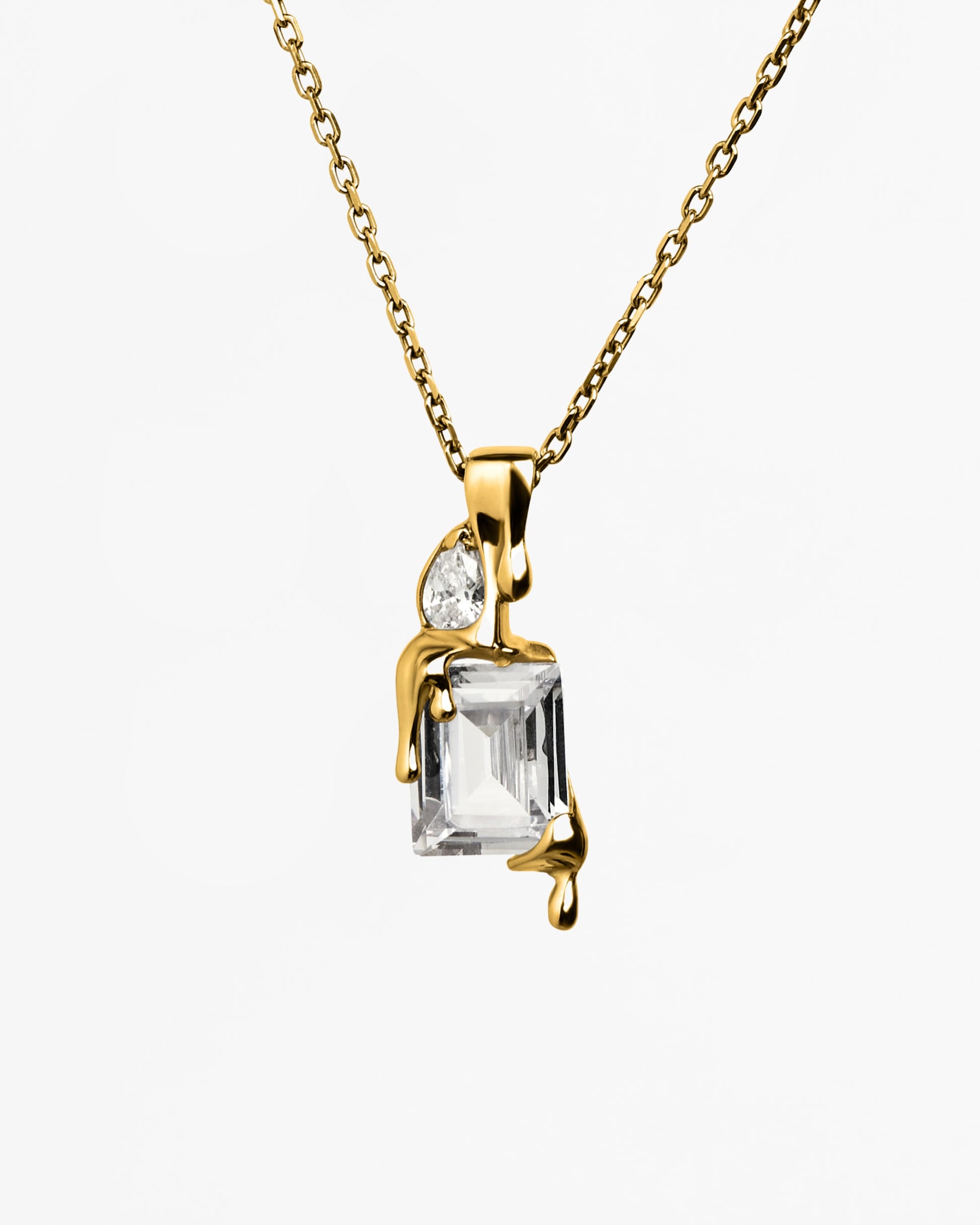 clear melt necklace gold vermeil pendant with clear cz