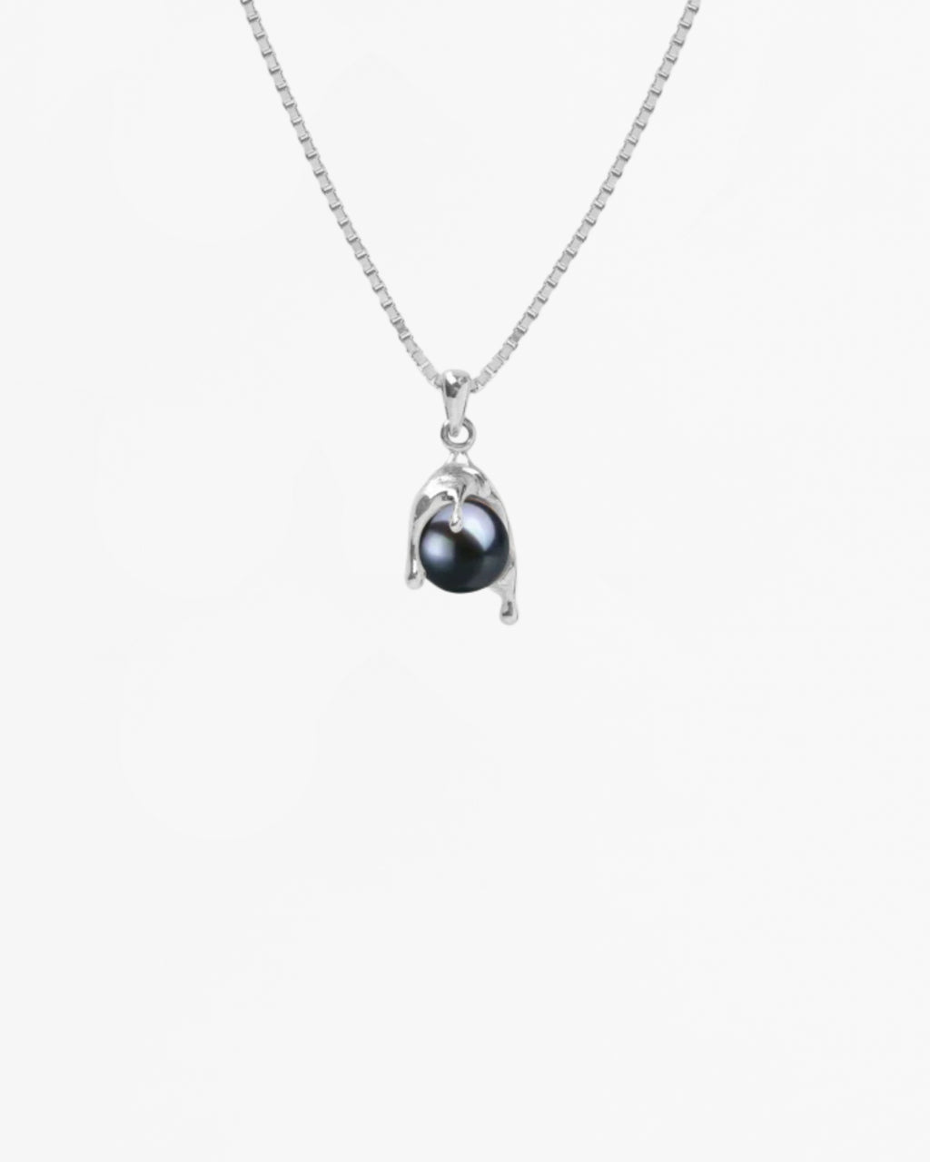 Micro Black Pearl Melt Necklace - Rhodium Vermeil