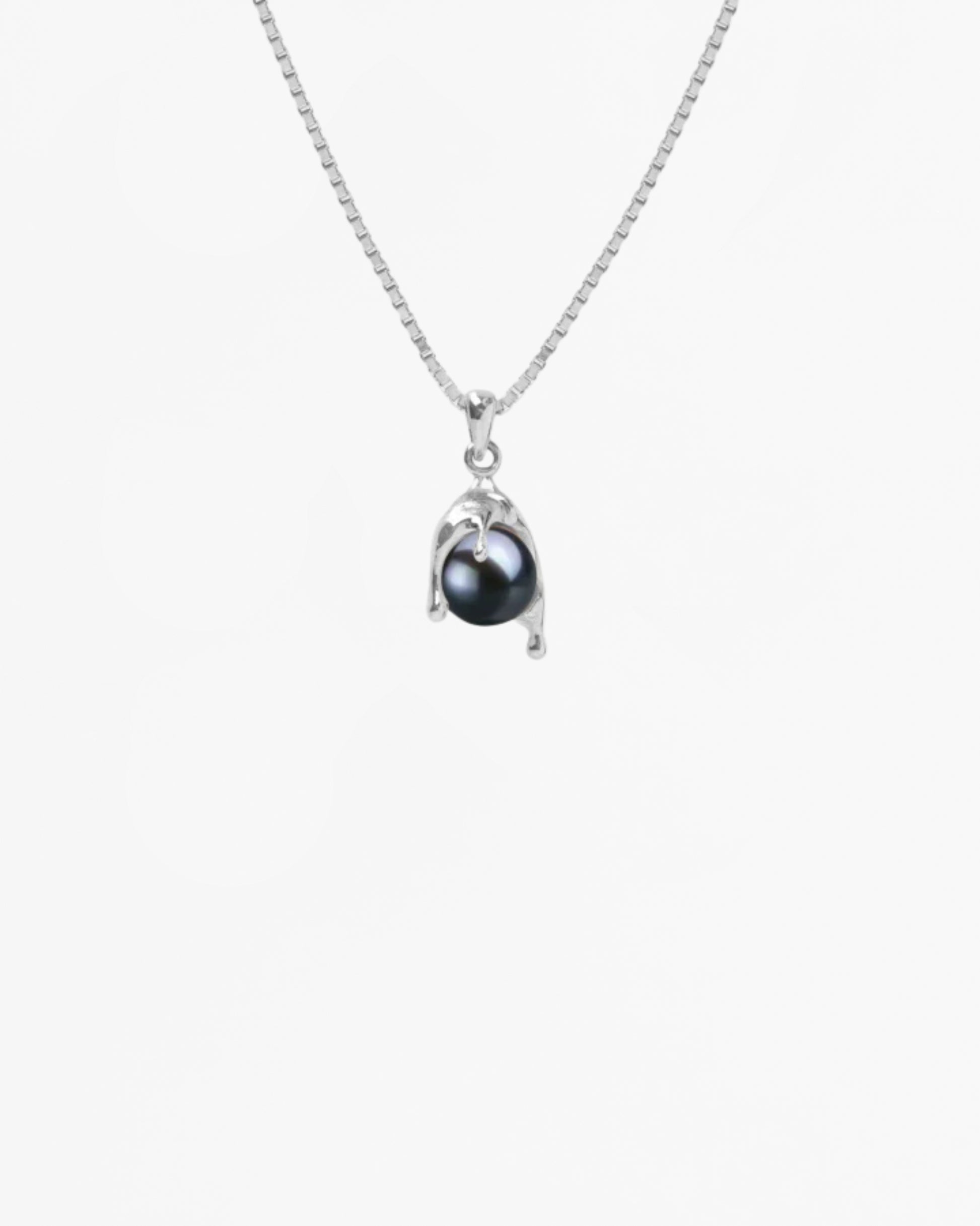 Micro Black Pearl Melt Necklace - Rhodium Vermeil