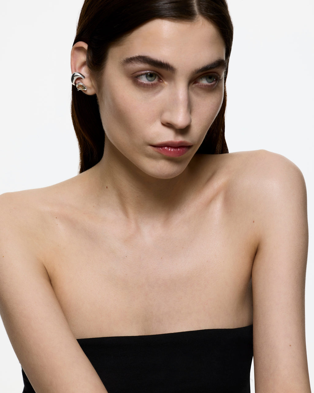 Mini Blown Alien Ear Cuff - Green Amethyst - Rhodium Vermeil