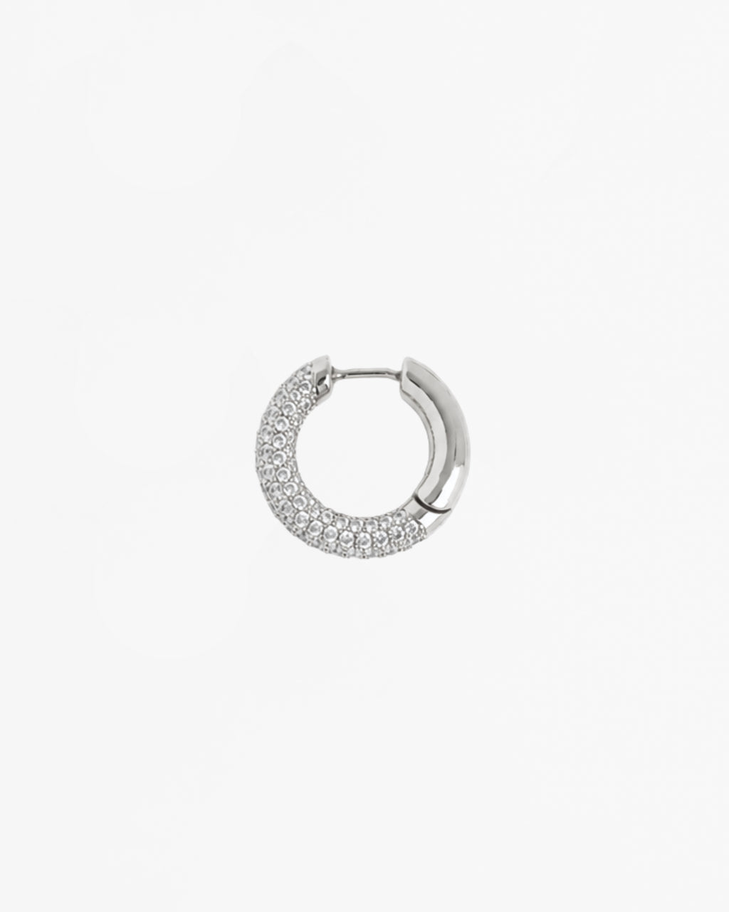 Mini Loophole Encrusted Earring — rhodium vermeil sterling silver architectural hoop with clear pavé by Alan Crocetti