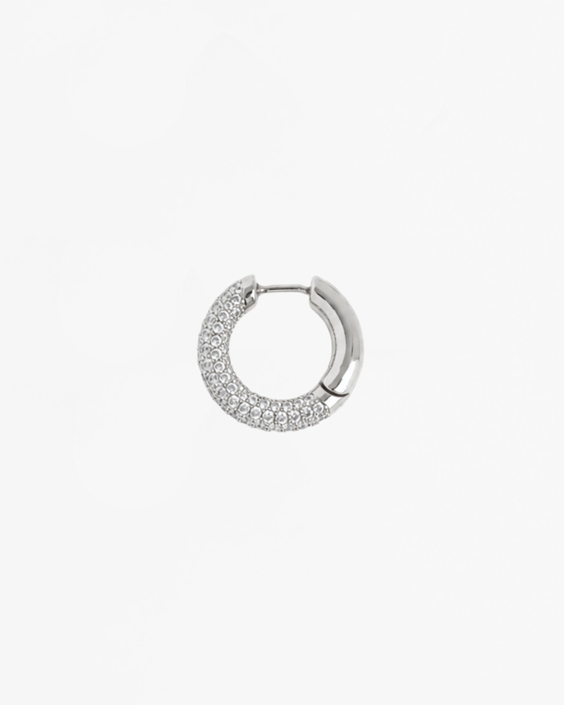 Mini Loophole Encrusted Earring — rhodium vermeil sterling silver architectural hoop with clear pavé by Alan Crocetti