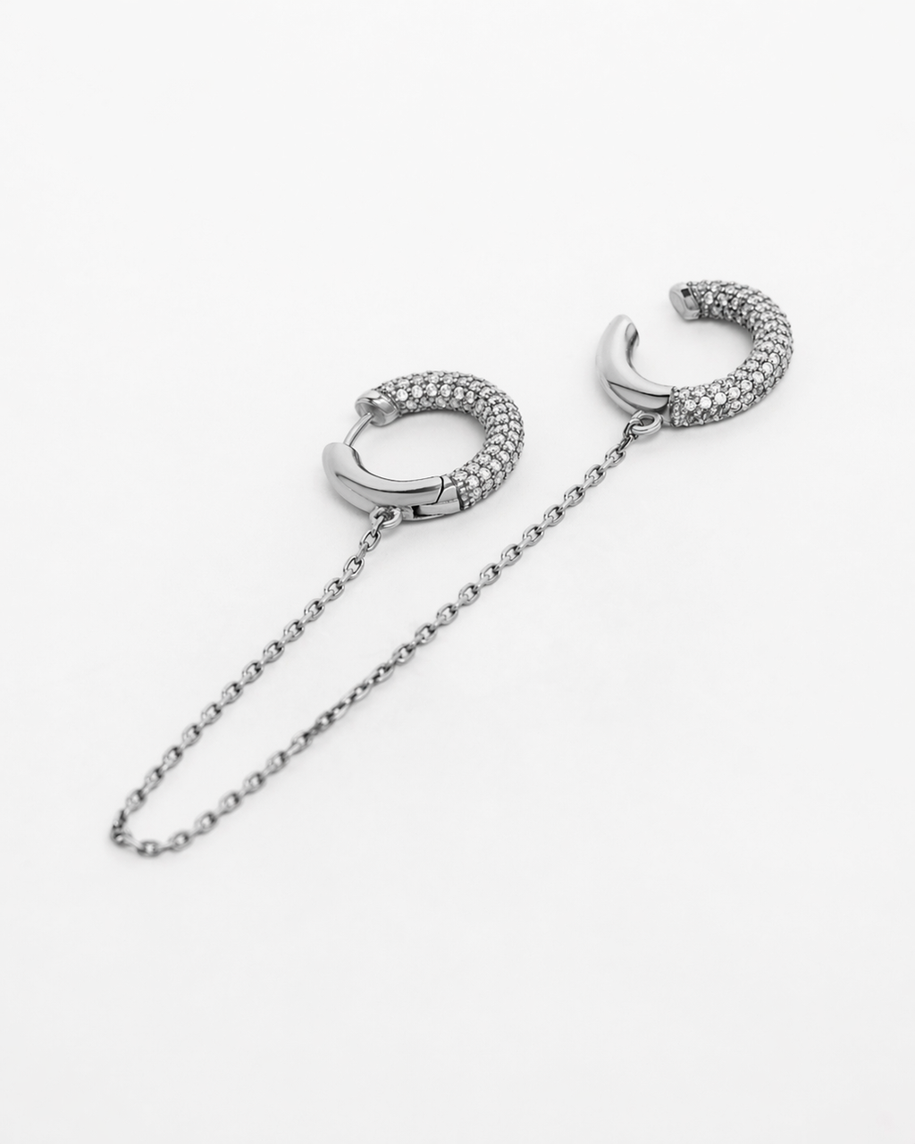 Mini Loophole Encrusted Ear Set rhodium vermeil zirconia earset and chain