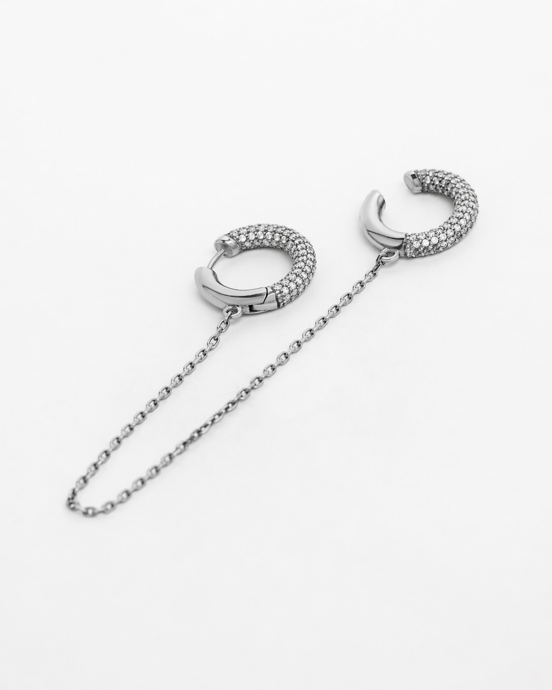 Mini Loophole Encrusted Ear Set rhodium vermeil zirconia earset and chain