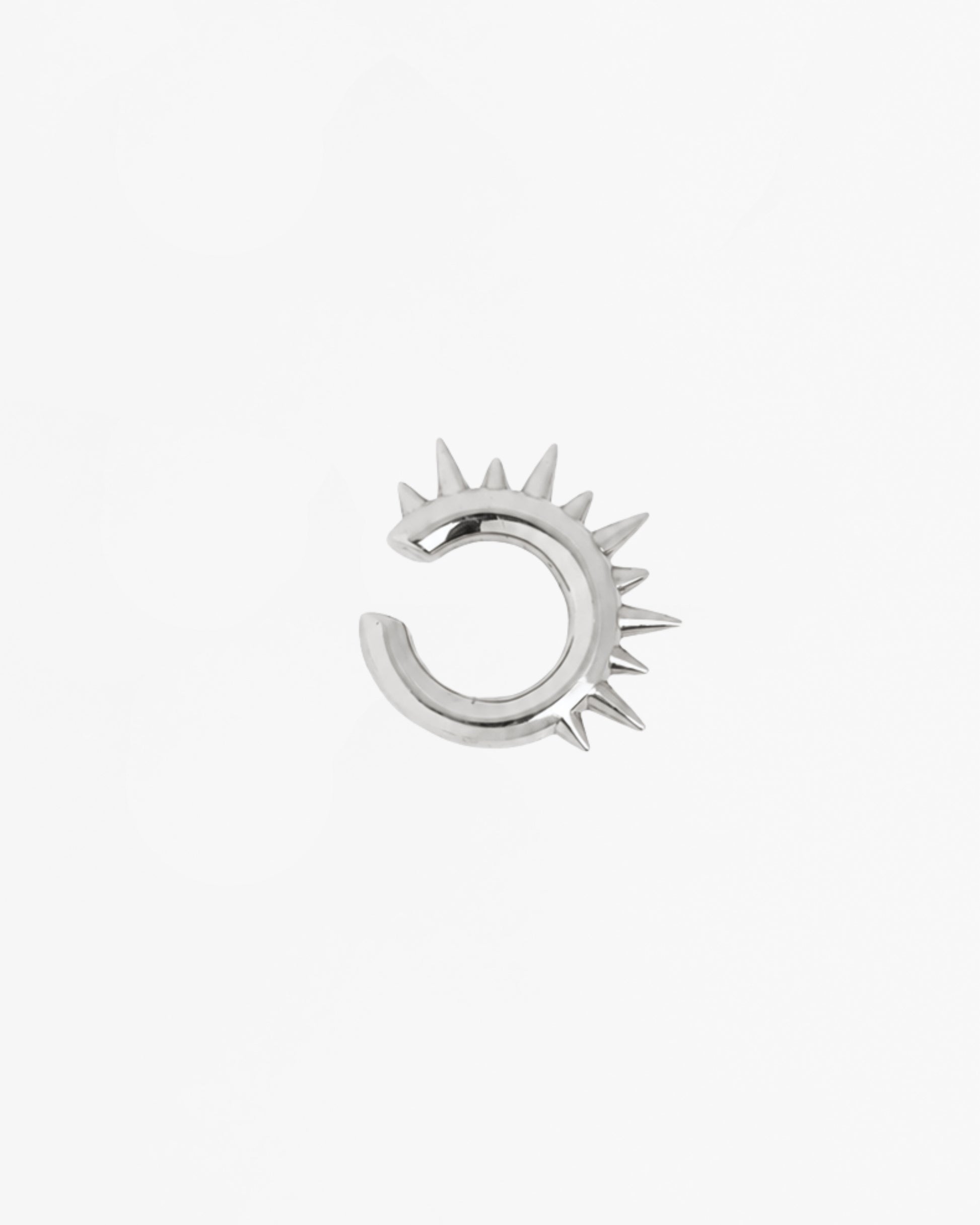 Mini Loophole Spur Ear Cuff — sculptural sterling silver spiked ear cuff with rhodium vermeil finish by Alan Crocetti