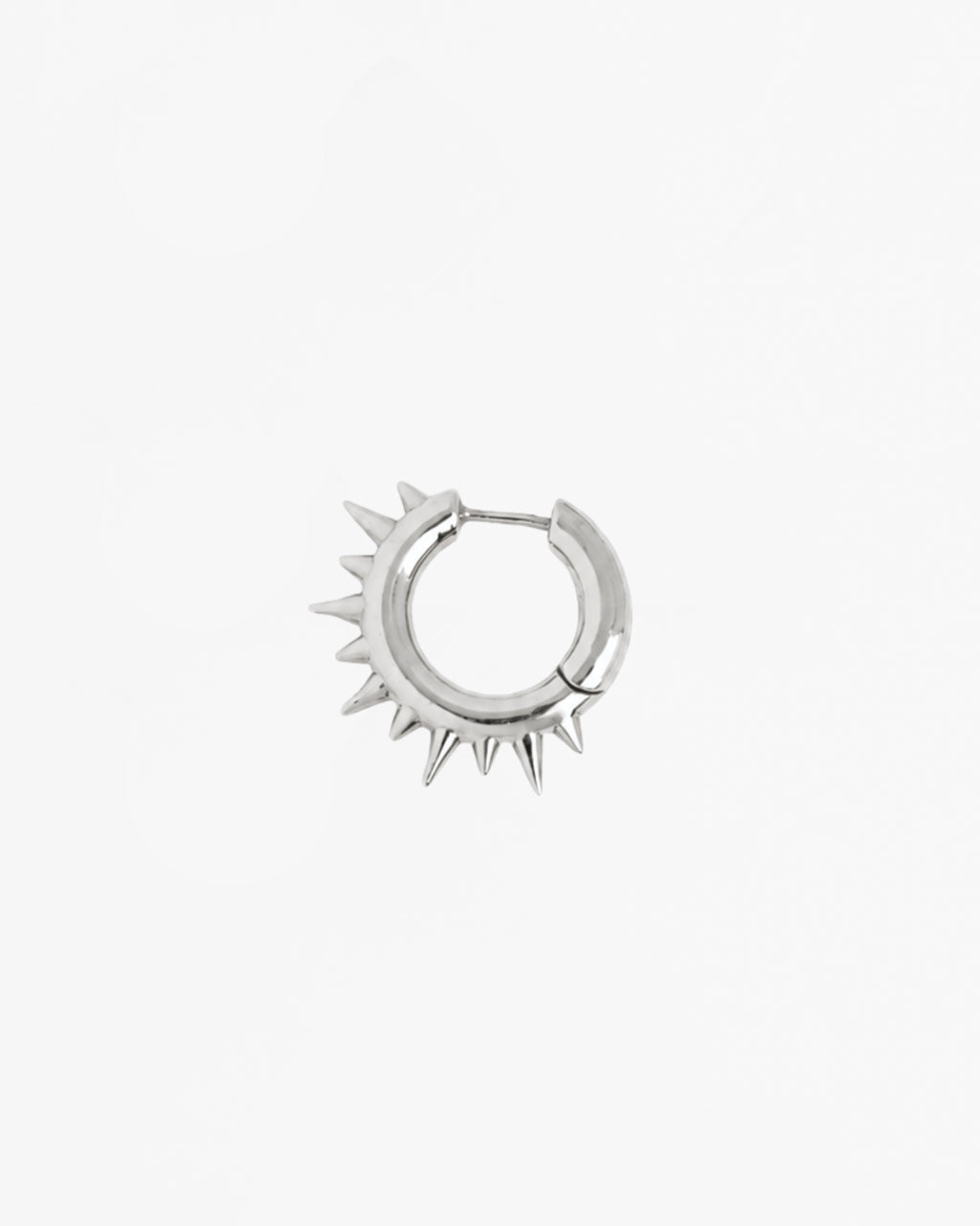 Mini Loophole Spur Earring — sculptural sterling silver spiked huggie earring with rhodium vermeil finish by Alan Crocetti