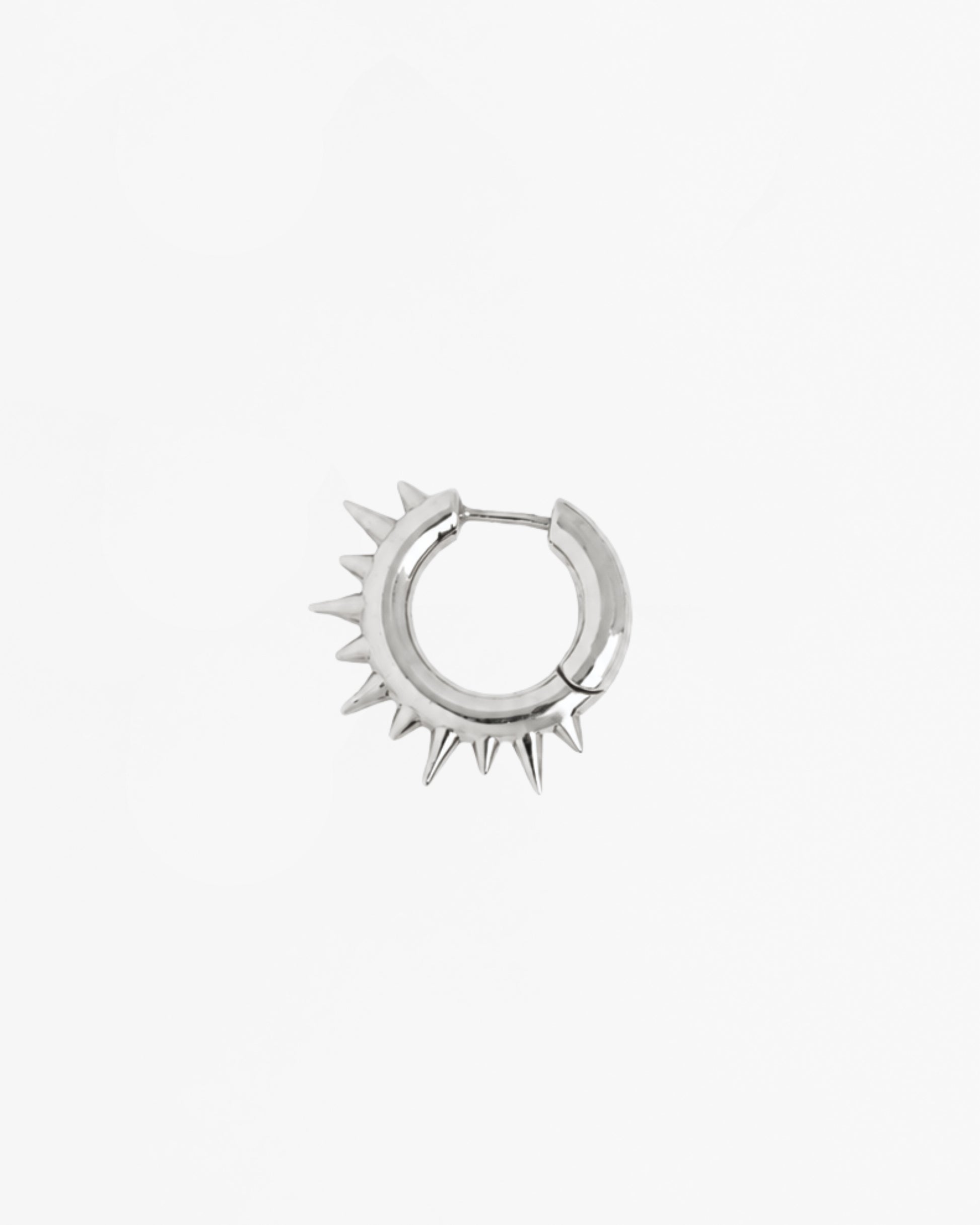 Mini Loophole Spur Earring — sculptural sterling silver spiked huggie earring with rhodium vermeil finish by Alan Crocetti