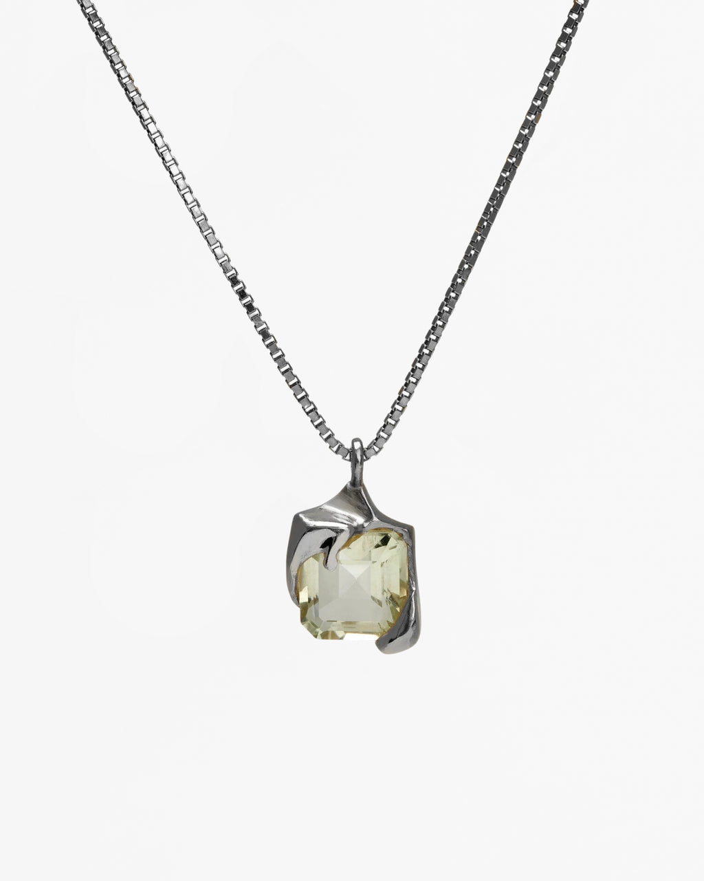 Green amethyst pendant silver molten setting rhodium vermeil