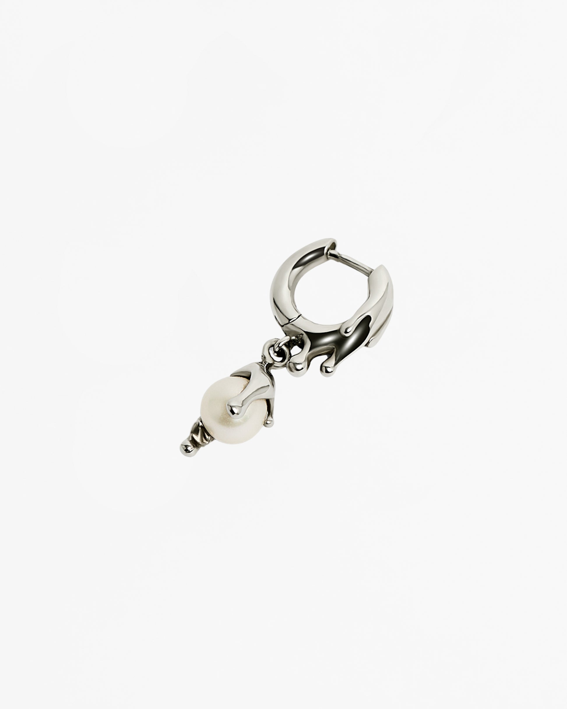 Rhodium pearl drop hoop earring