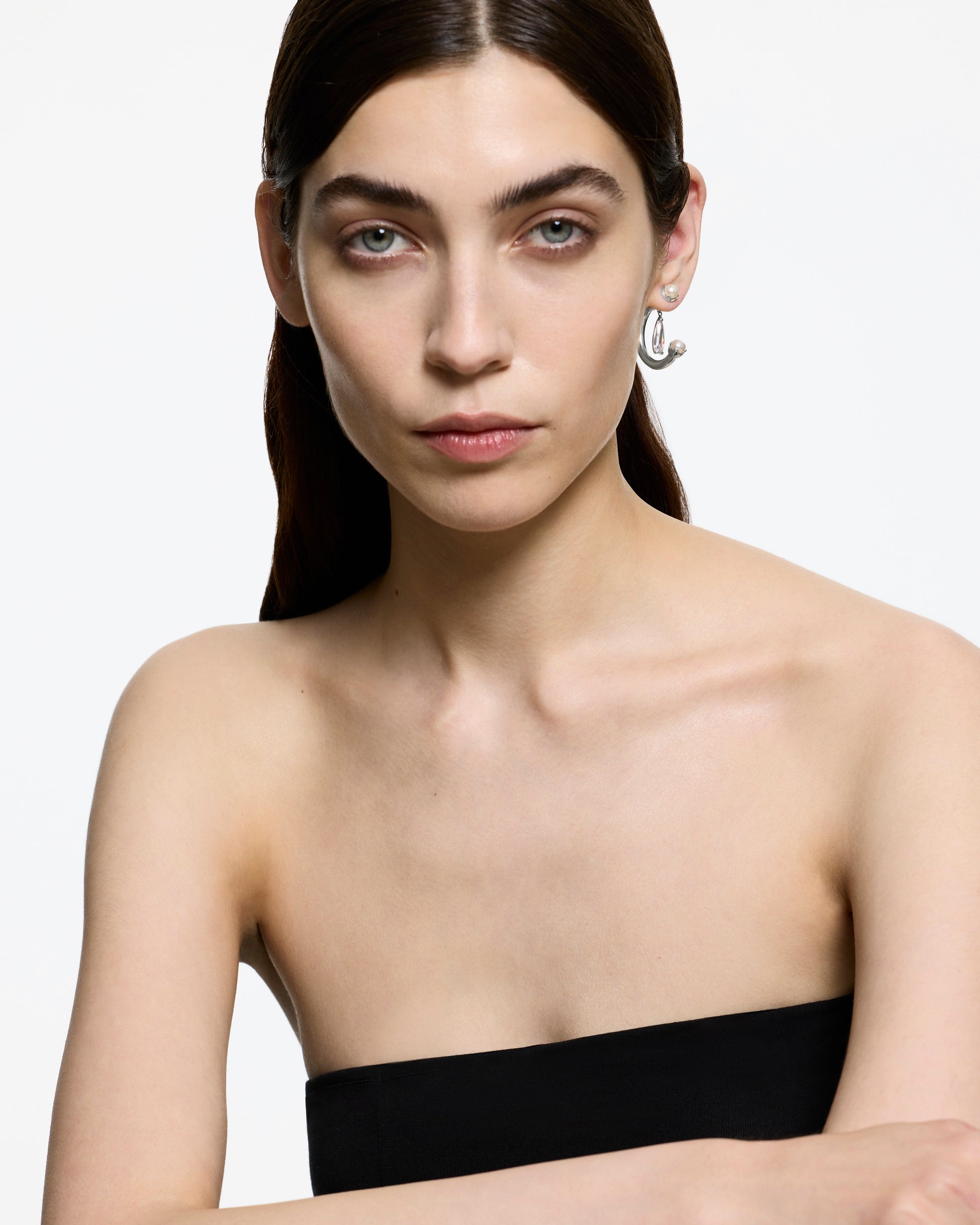 Pearl Fantasy Clear Drip Earring - Rhodium Vermeil