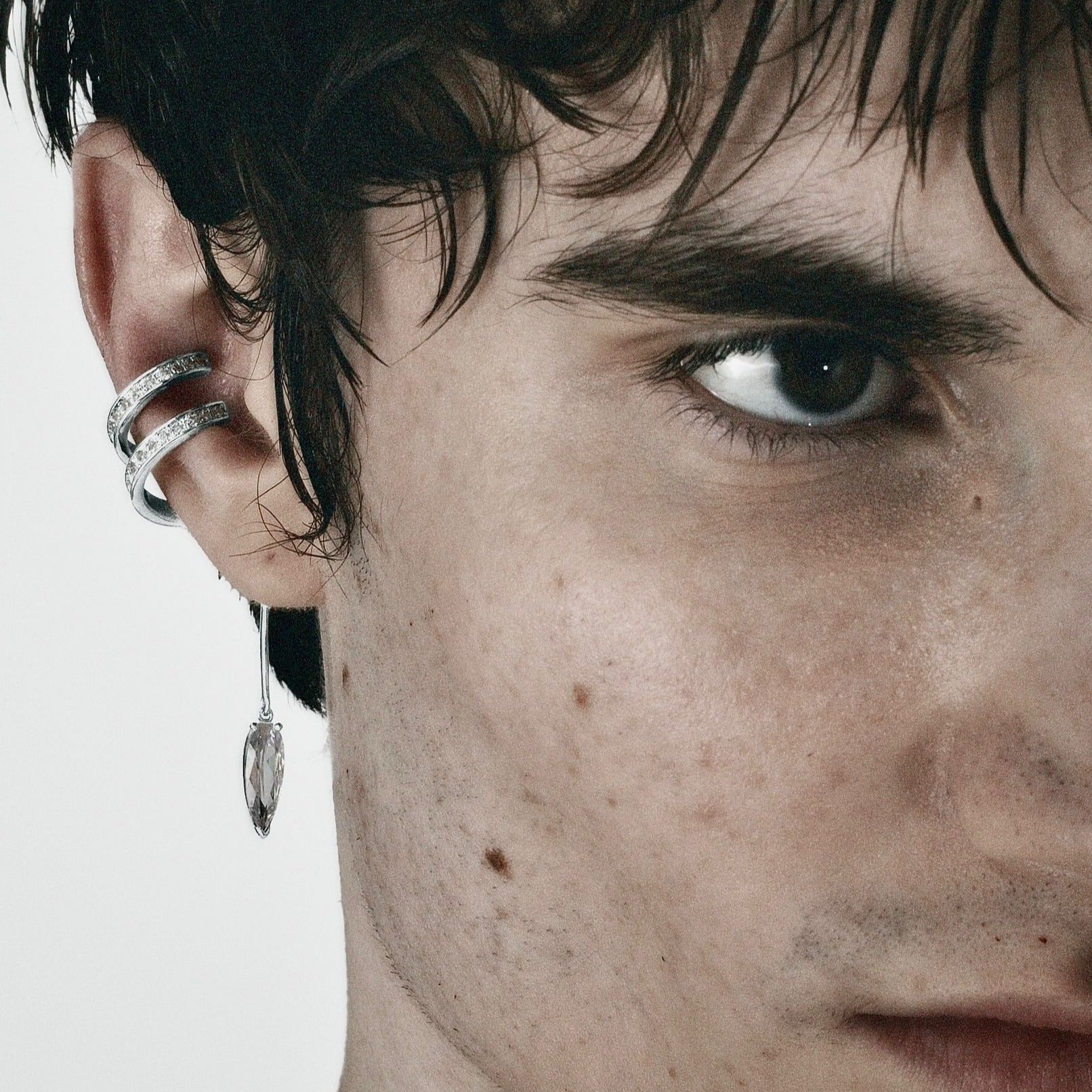 Clear Encrusted Spiral Drop Ear Cuff - SINGLE