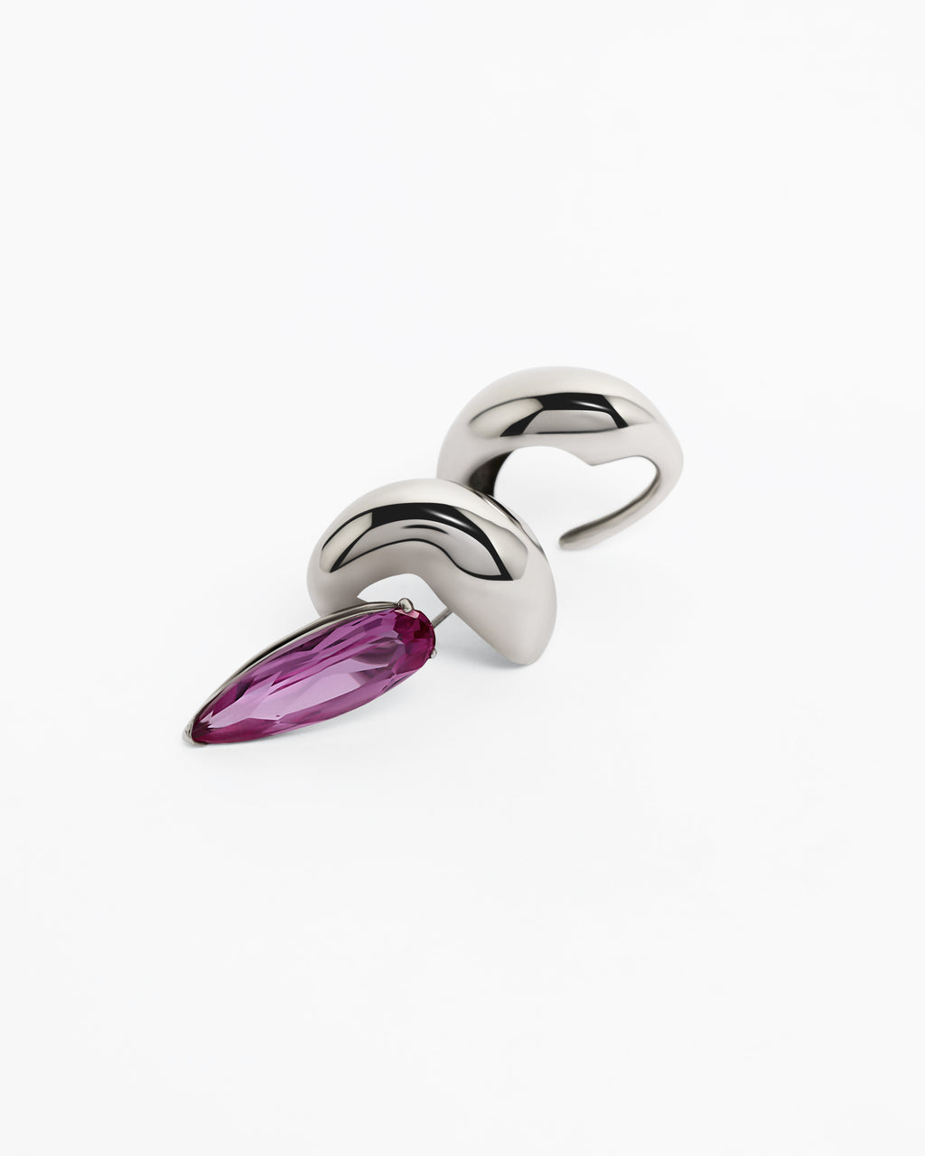 Pink Crystal Blown Sharp Ear Set - Rhodium Vermeil
