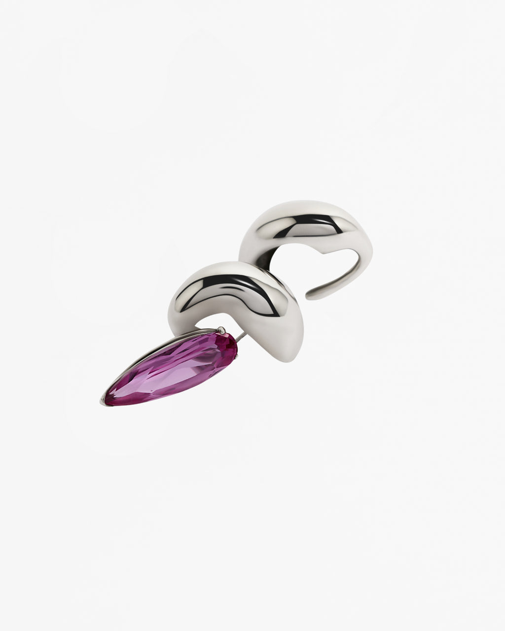 Pink Crystal Blown Sharp Ear Set - Rhodium Vermeil