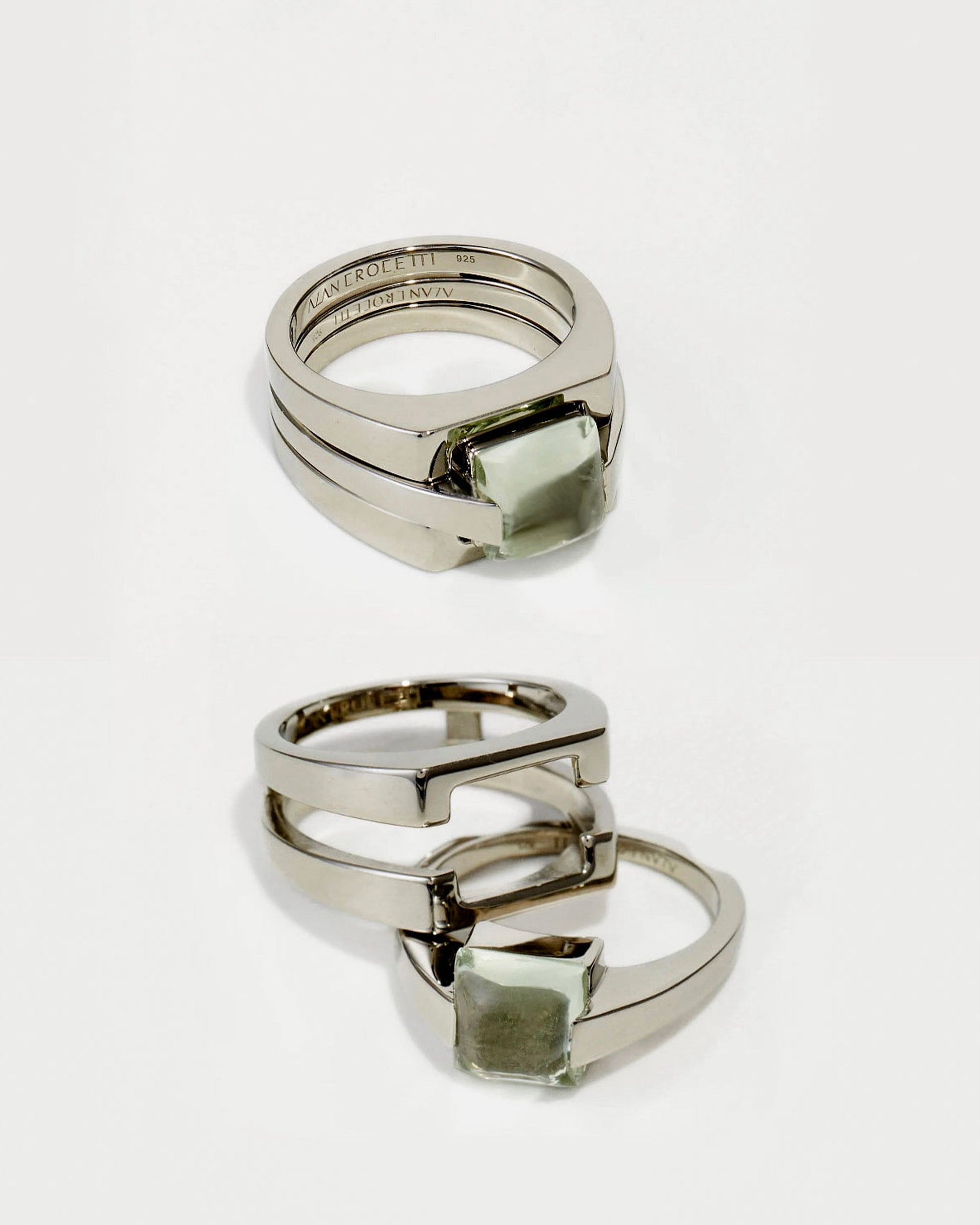 Puzzle Ring Green Amethyst – Rhodium Vermeil