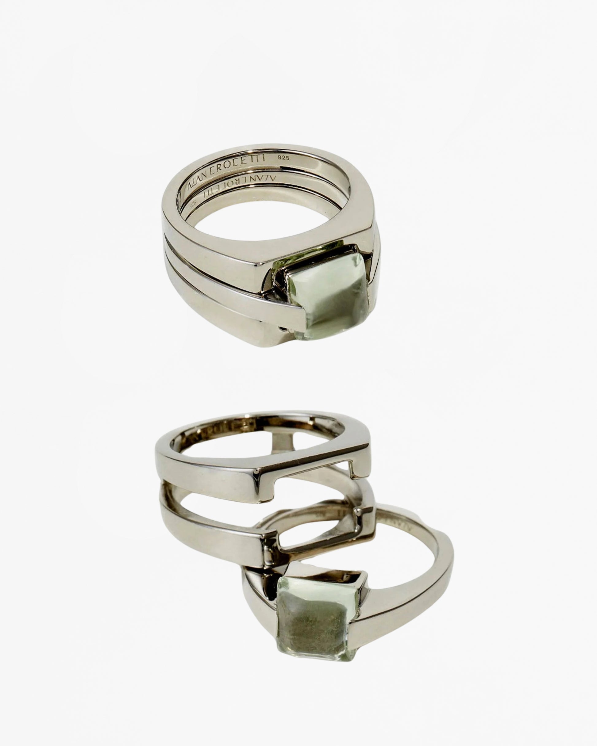 Puzzle Ring Green Amethyst – Rhodium Vermeil