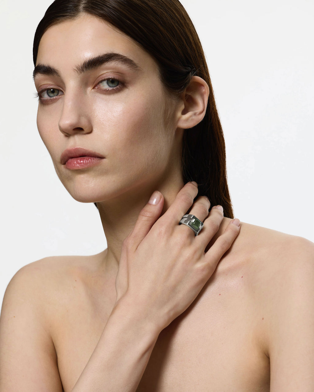 Puzzle Ring Green Amethyst – Rhodium Vermeil
