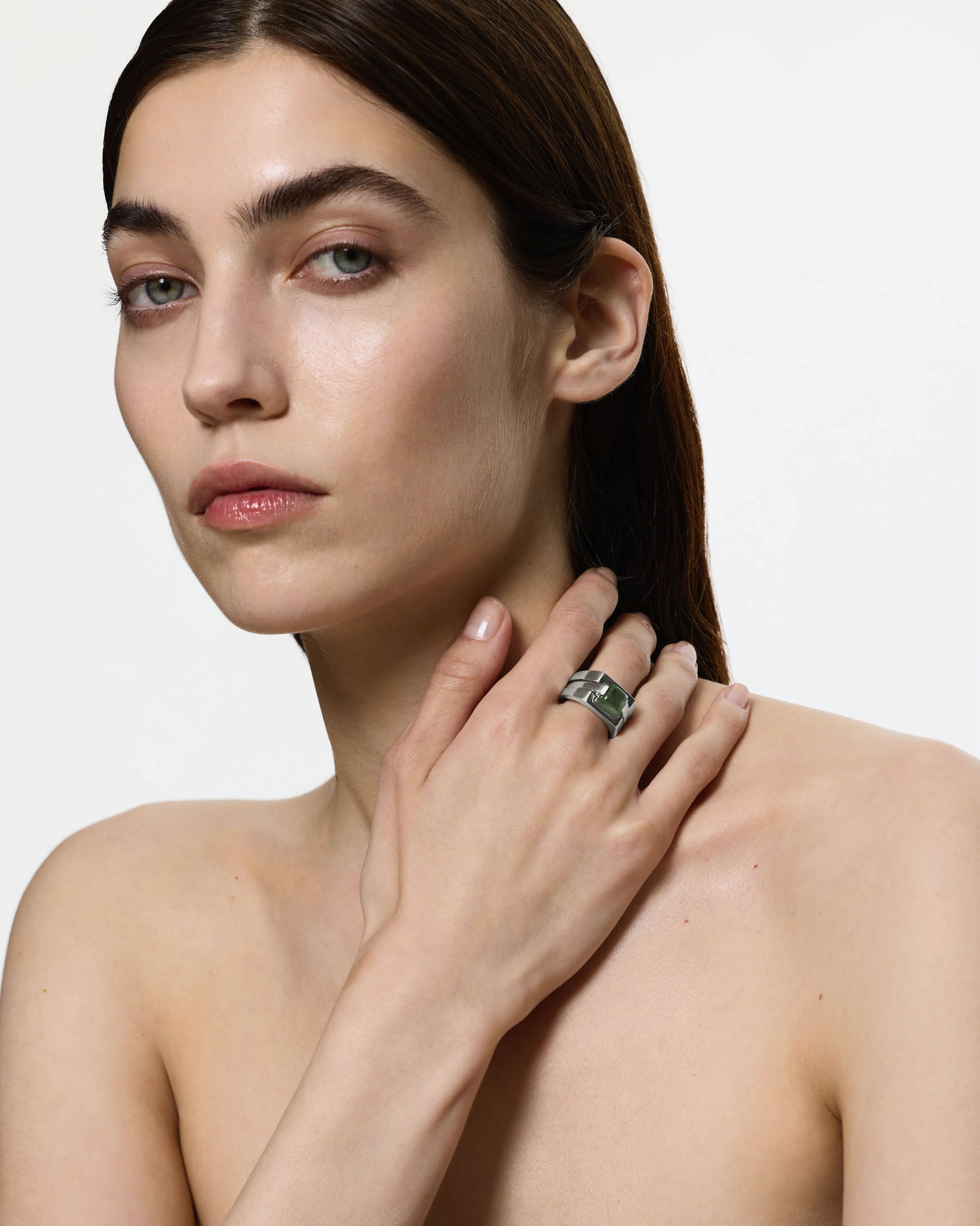 Puzzle Ring Green Amethyst – Rhodium Vermeil