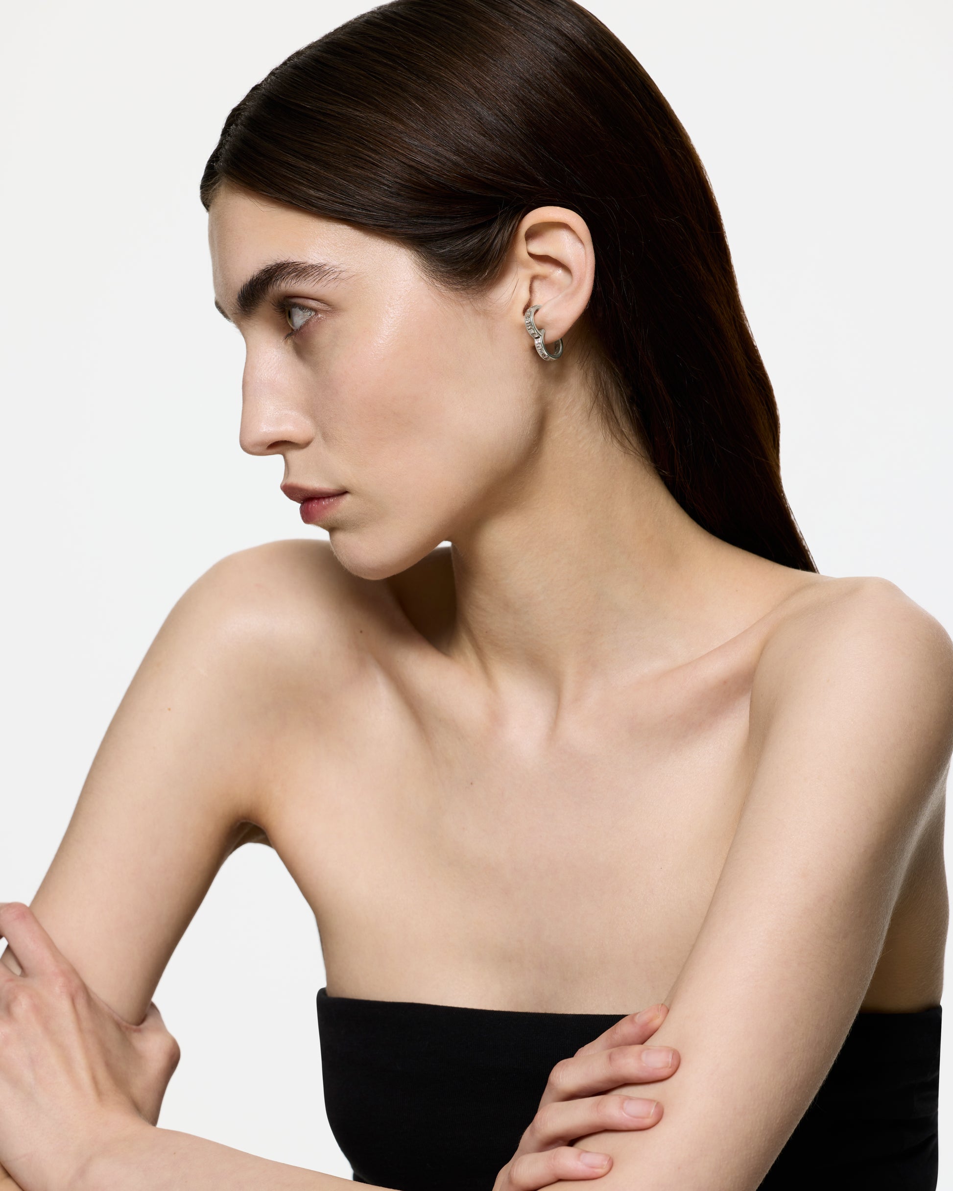 Rodeo Encrusted Earring - Single Rhodium Vermeil