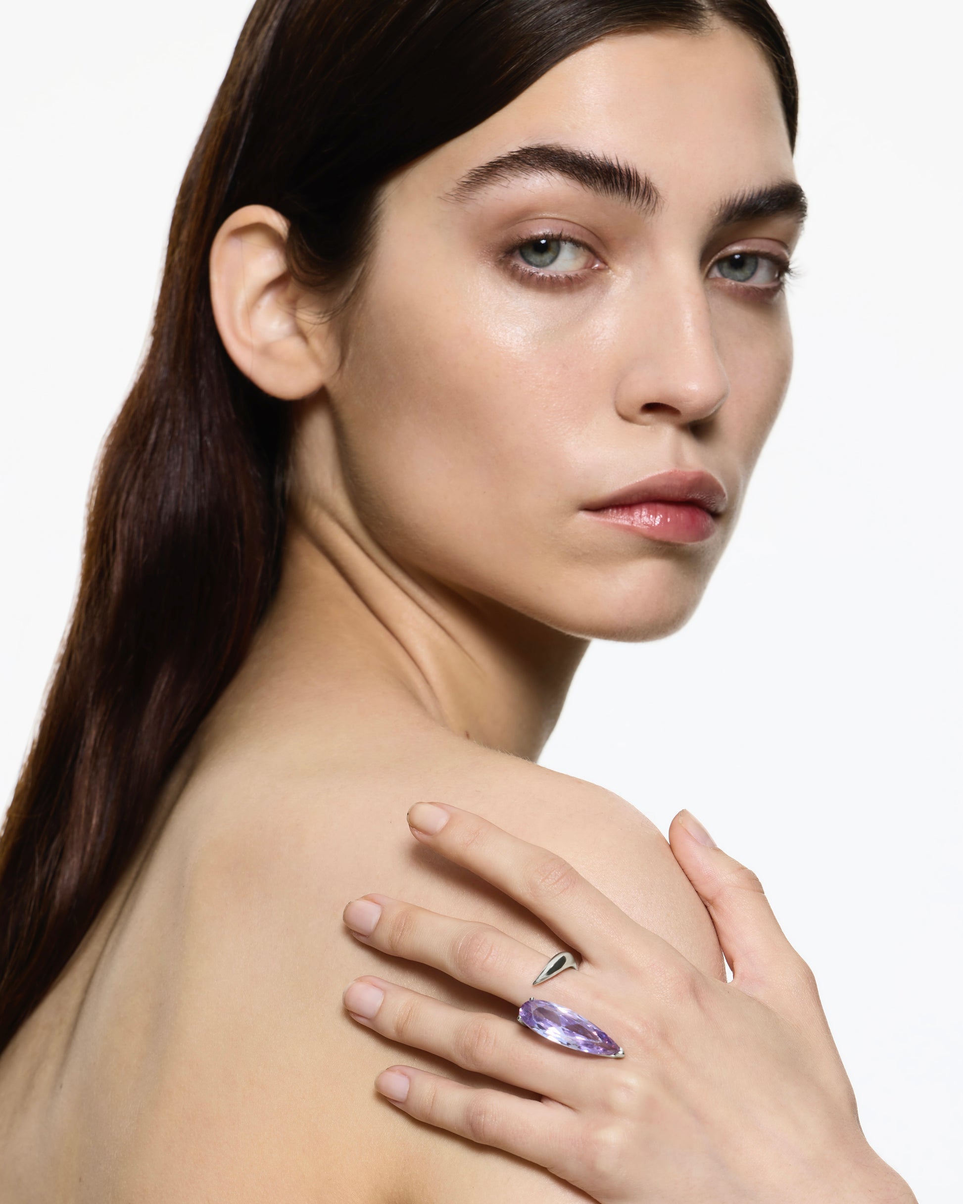 Crystal Sharp Alien Ring Lavender - Rhodium Vermeil