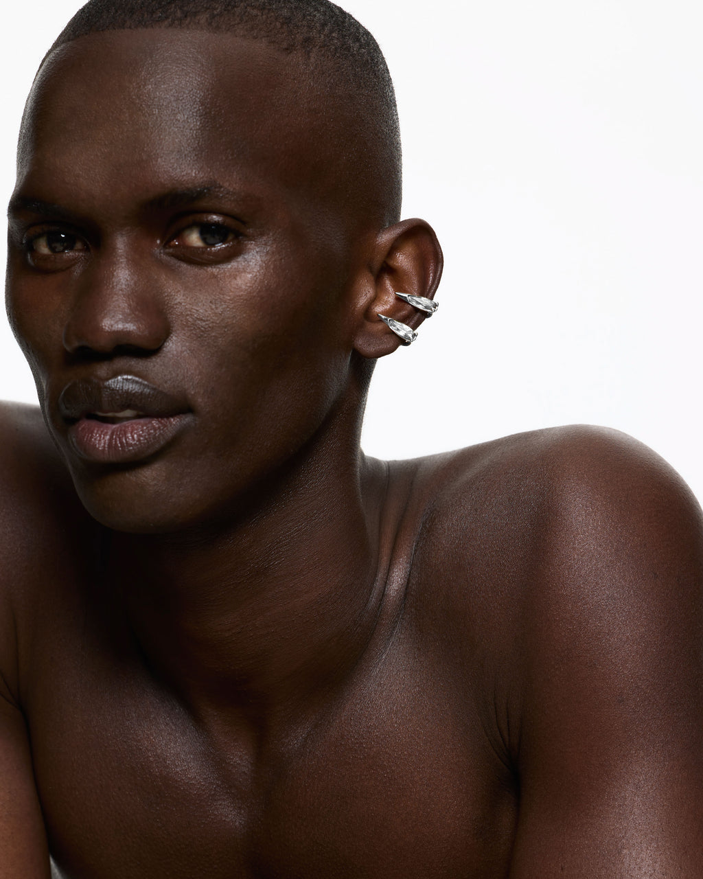 Model wearing alan crocetti sharp viper cuff