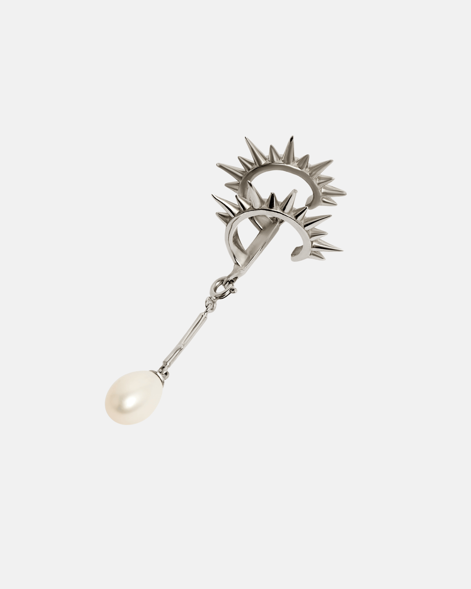 Spiral Spur Pearl Drop Ear Cuff - Rhodium Vermeil (Single) - Sale